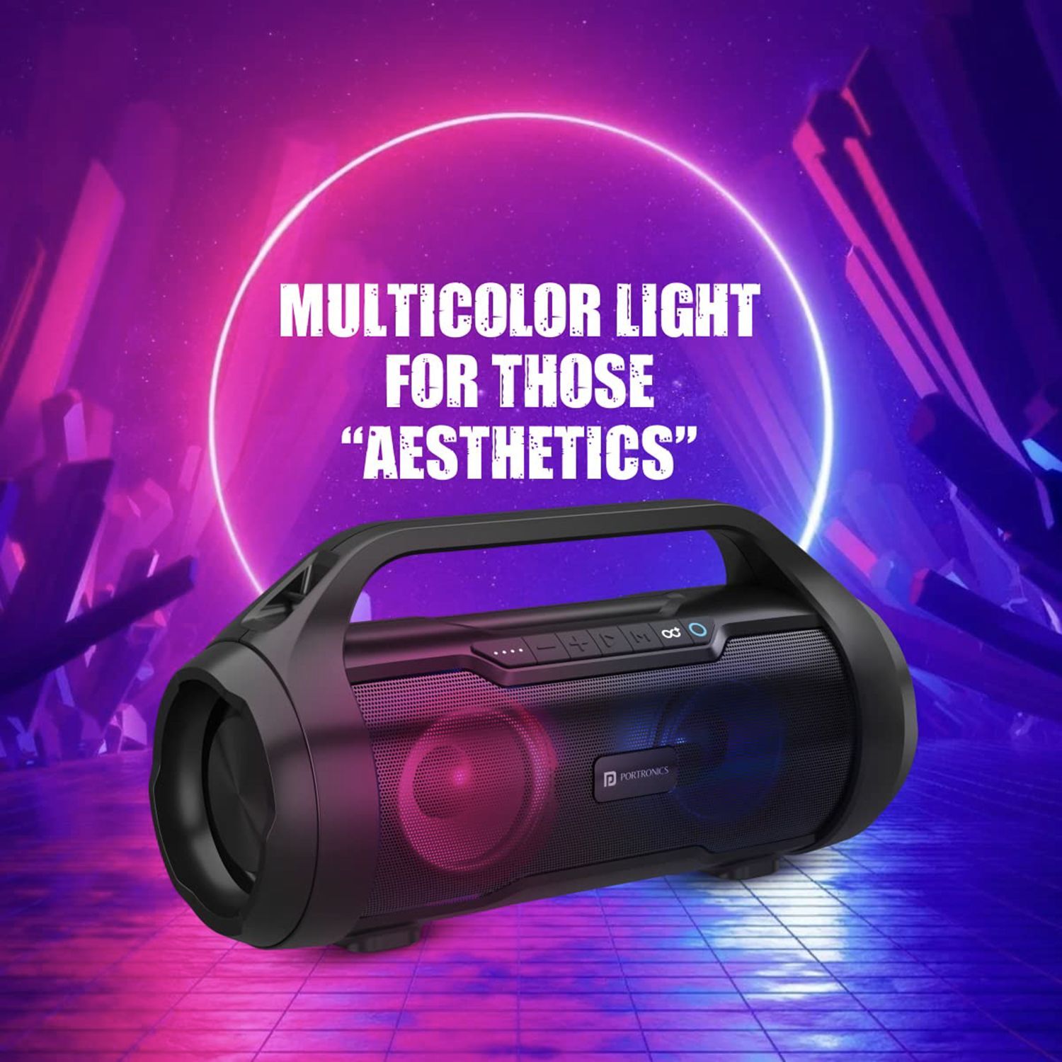 PORTRONICS Dash 11 40W Bluetooth Party Speaker (Multi Colour LED Light, Stereo Channel, Black)_9