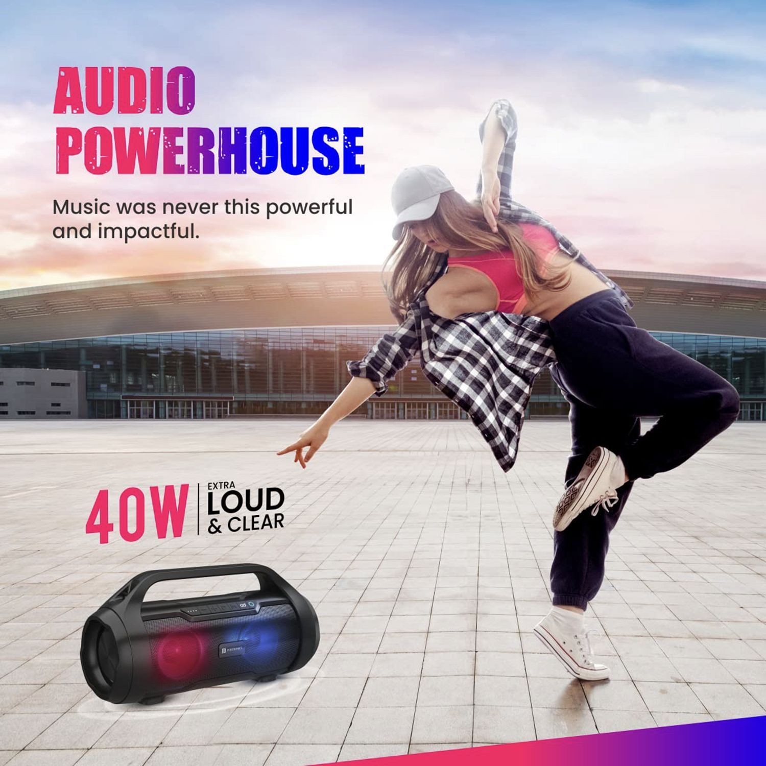 PORTRONICS Dash 11 40W Bluetooth Party Speaker (Multi Colour LED Light, Stereo Channel, Black)_10