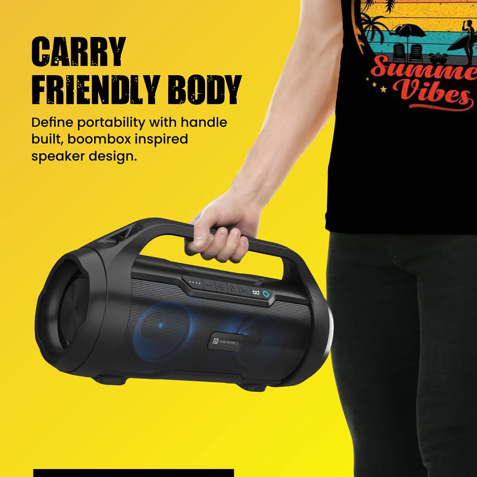 PORTRONICS Dash 11 40W Bluetooth Party Speaker (Multi Colour LED Light, Stereo Channel, Black)_3