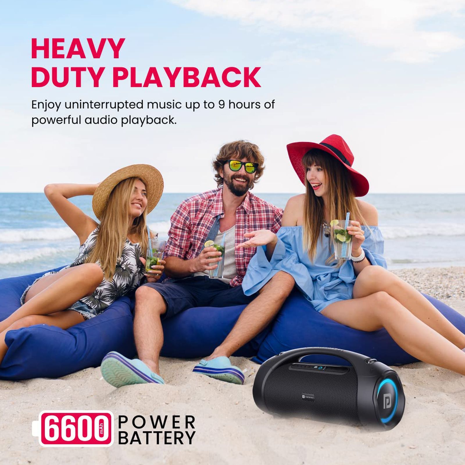 PORTRONICS Dash 12 60 Watts Portable Bluetooth Speaker (Dual Bass Radiators, POR-1583, Black)_3