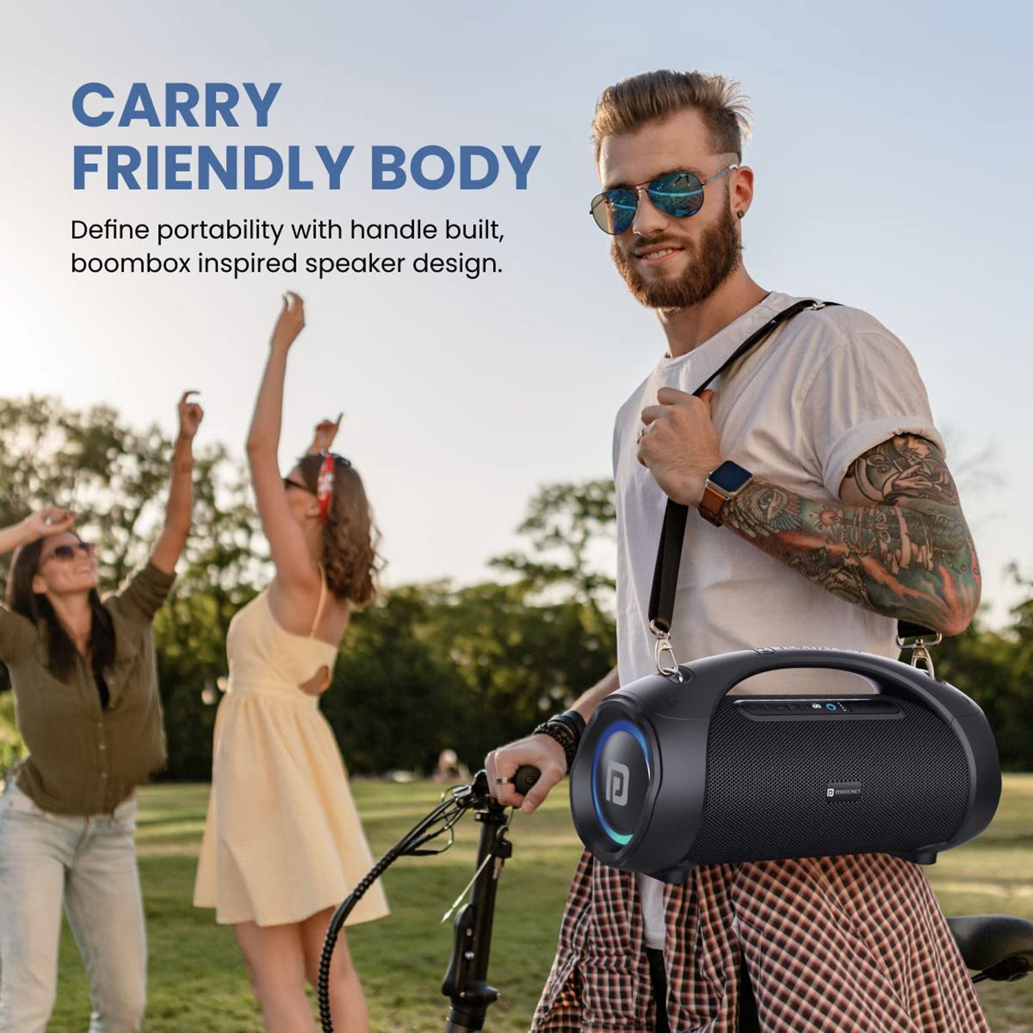 PORTRONICS Dash 12 60 Watts Portable Bluetooth Speaker (Dual Bass Radiators, POR-1583, Black)_4