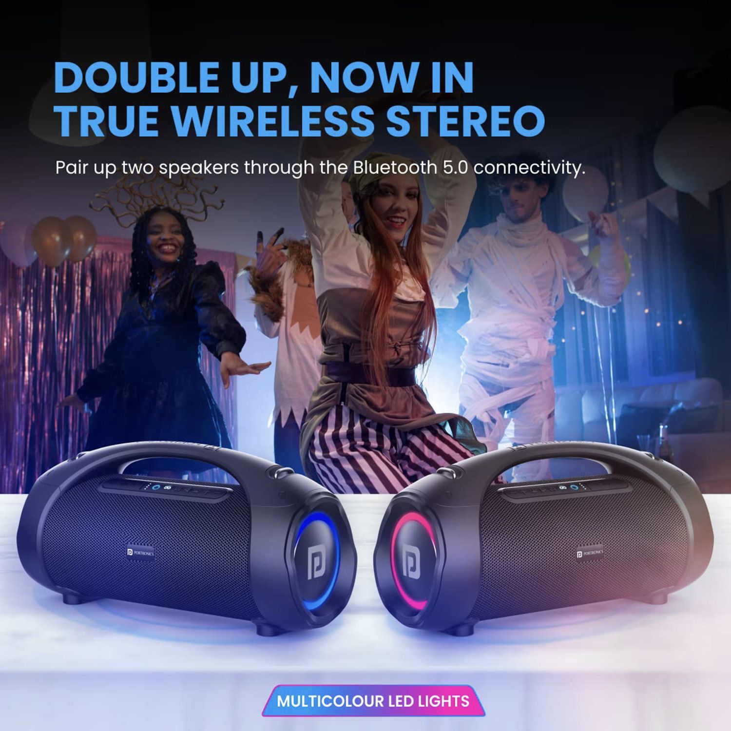 PORTRONICS Dash 12 60 Watts Portable Bluetooth Speaker (Dual Bass Radiators, POR-1583, Black)_5