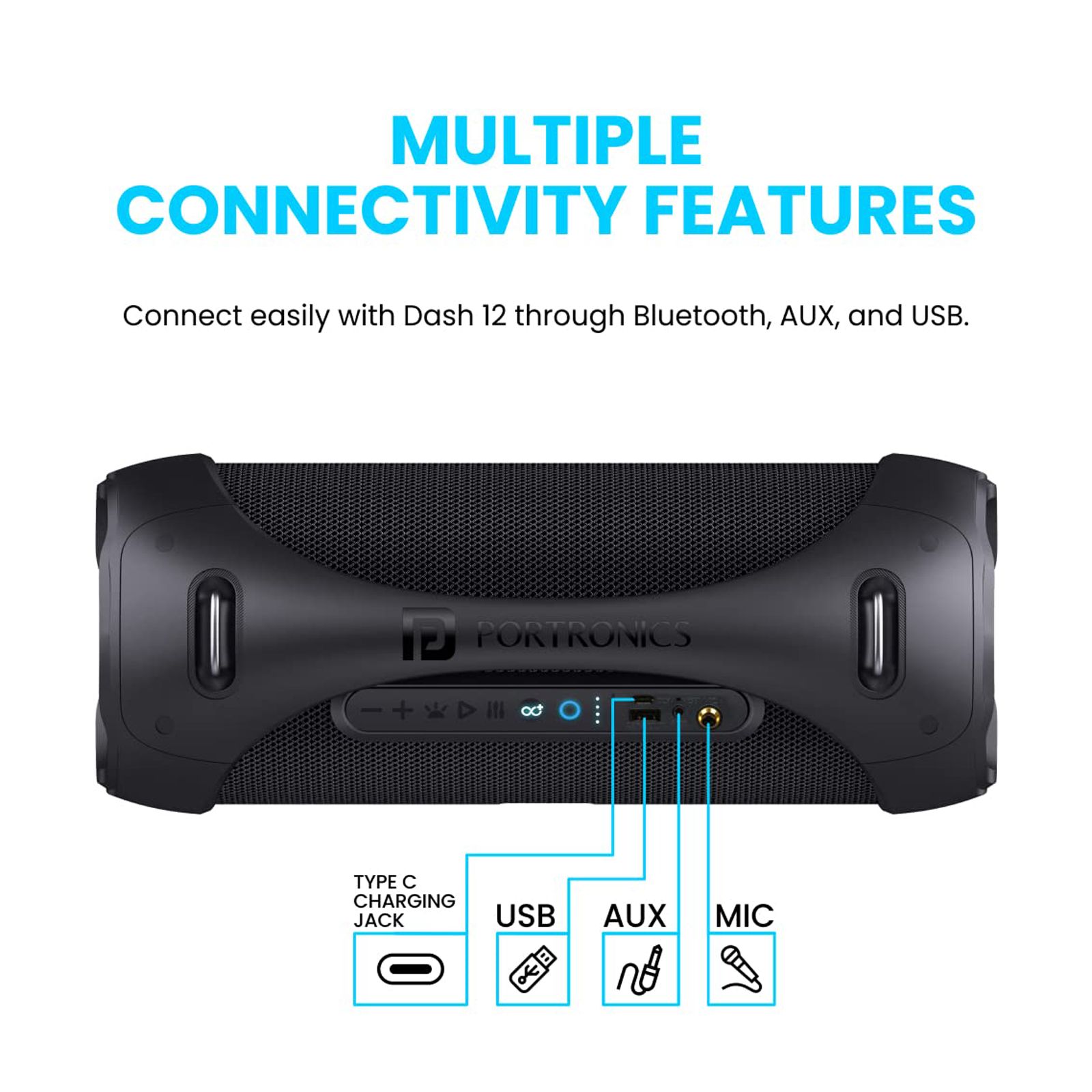PORTRONICS Dash 12 60 Watts Portable Bluetooth Speaker (Dual Bass Radiators, POR-1583, Black)_9