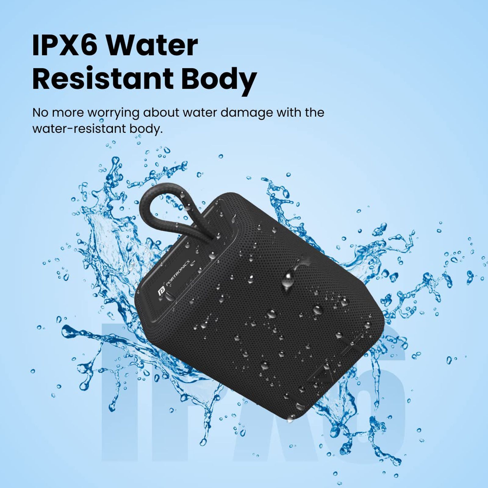 PORTRONICS Breeze 4 5W Portable Bluetooth Speaker (IPX6 Water Resistant, Impactful Audio Output, Mono Channel, Black)_5