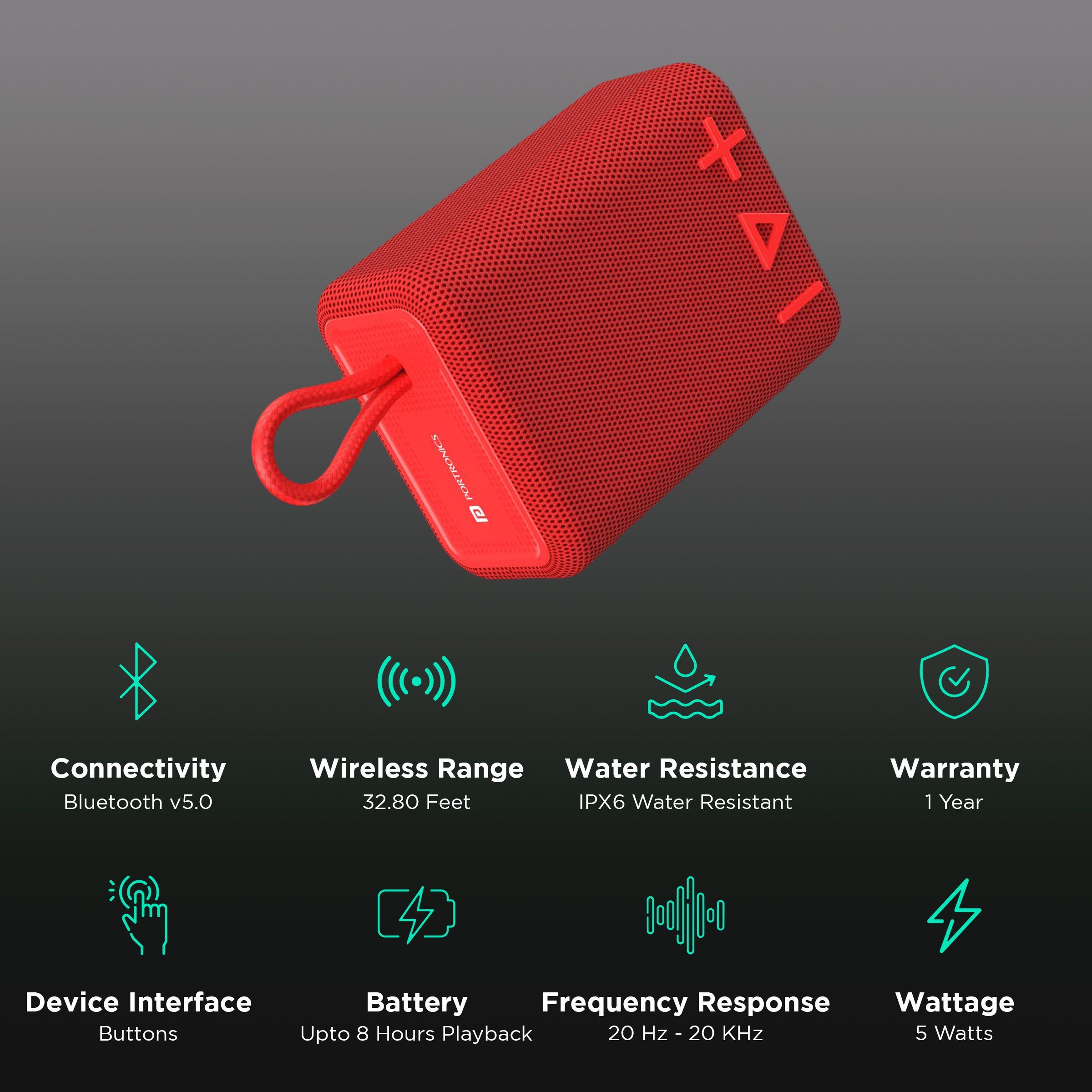 PORTRONICS Breeze 4 5W Portable Bluetooth Speaker (IPX6 Water Resistant, Impactful Audio Output, Mono Channel, Red) PORTRONICS Breeze 4 5W Portable Bluetooth Speaker (IPX6 Water Resistant, Impactful Audio Output, Mono Channel, Red)_2
