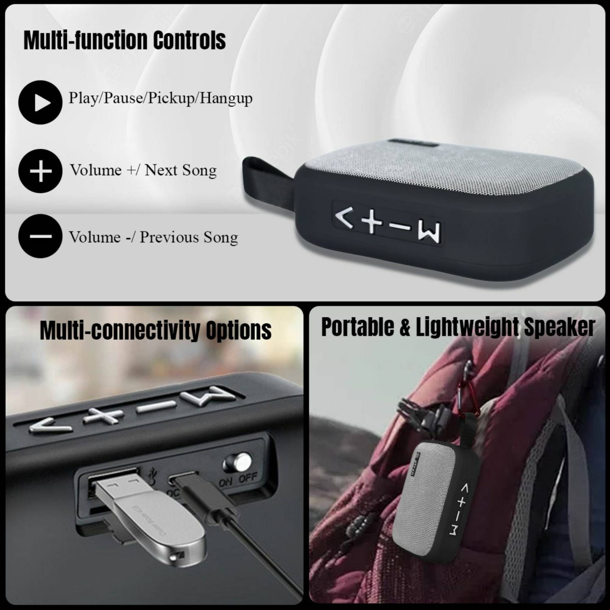 pTron Sonor Evo 5 Watt Portable Bluetooth Speaker (Integrated Music, Call Control, Black)_5