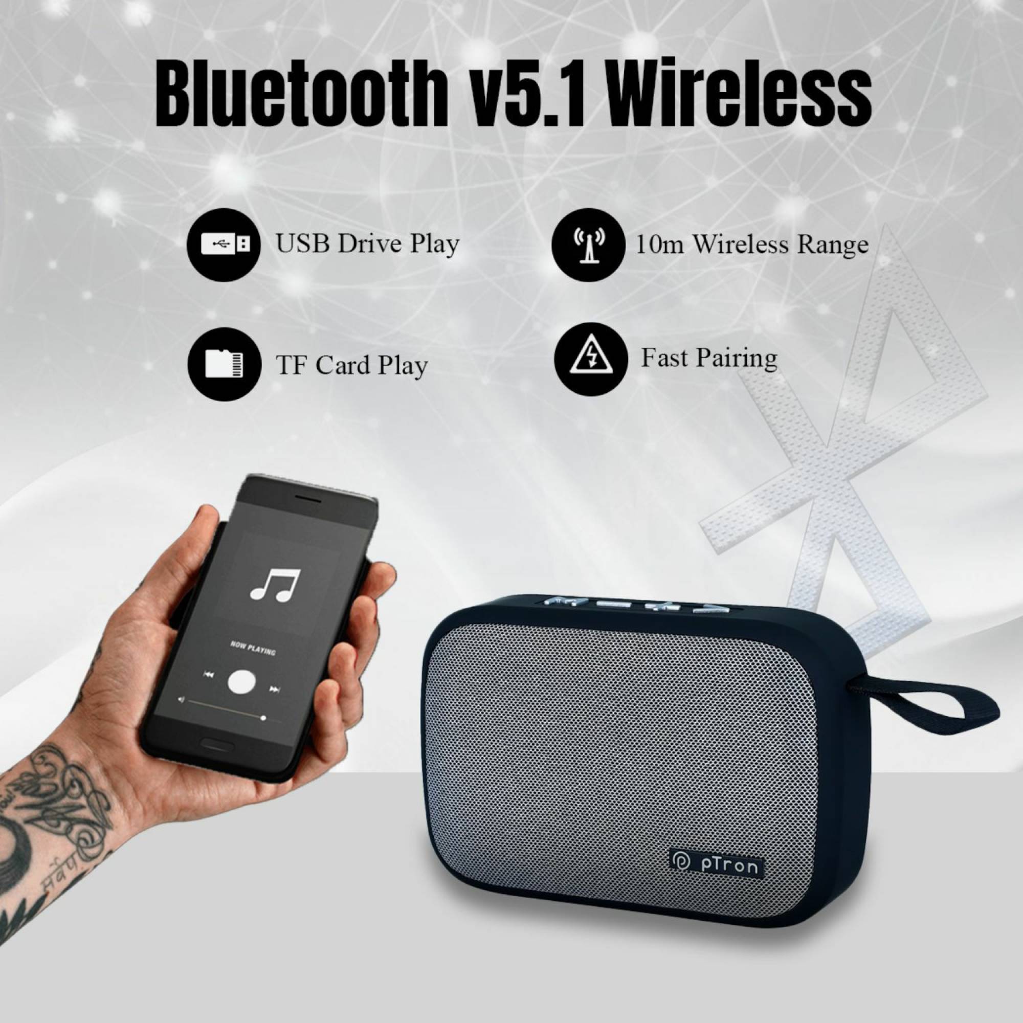 pTron Sonor Evo 5 Watt Portable Bluetooth Speaker (Integrated Music, Call Control, Black)_6