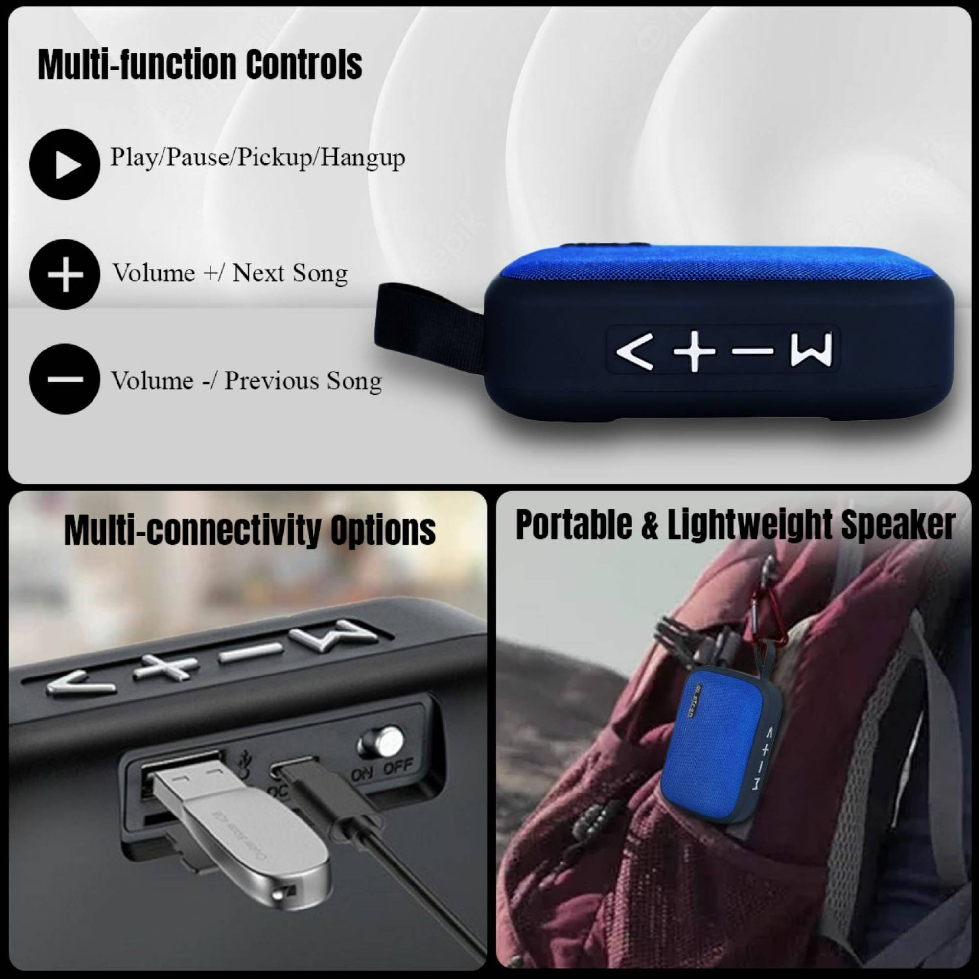 pTron Sonor Evo 5 Watt Portable Bluetooth Speaker (Integrated Music, Call Control, Blue)_3