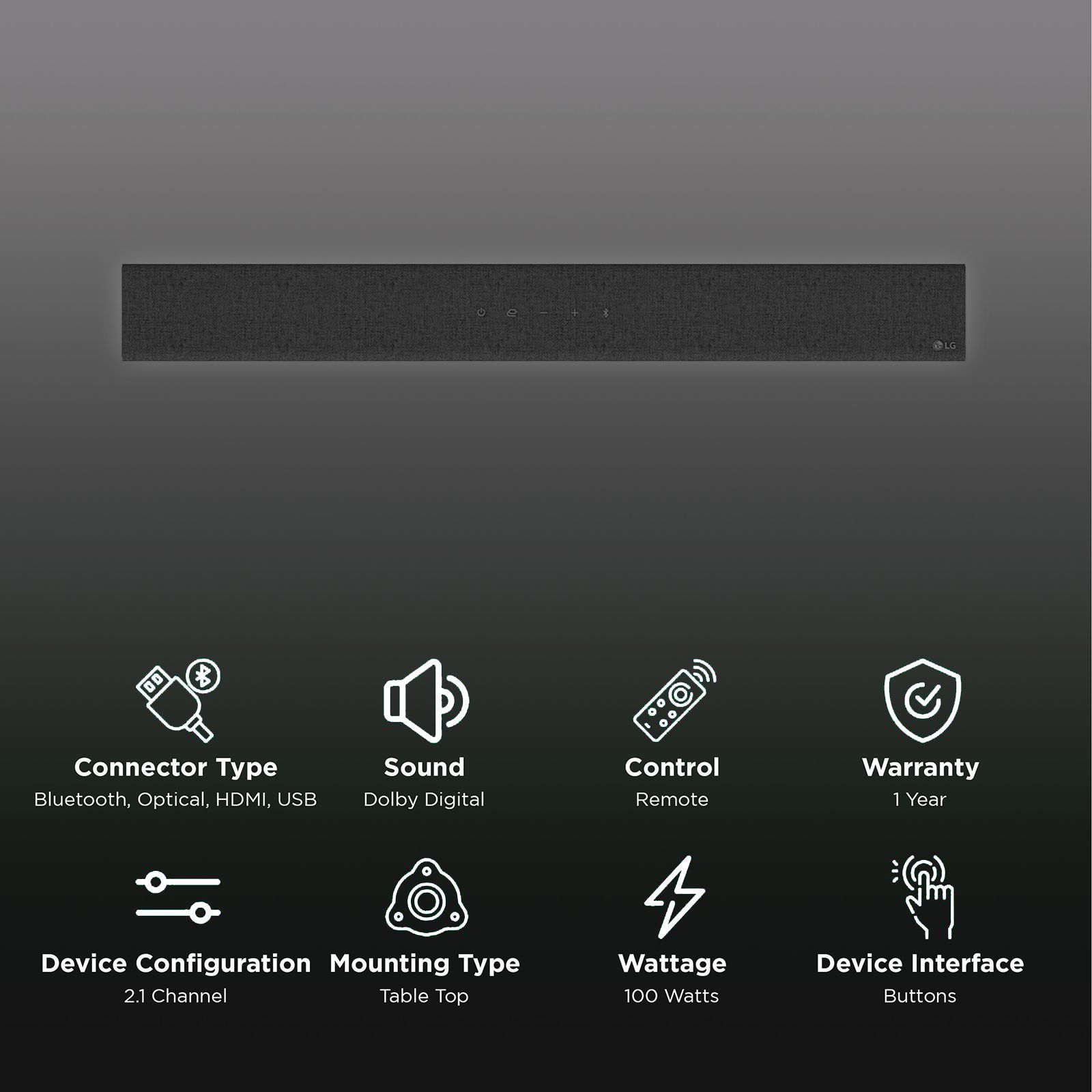 LG SP2 100W Bluetooth Soundbar with Remote (Dolby Digital, 2.1 Channel, Dark Gray) LG SP2 100W Bluetooth Soundbar with Remote (Dolby Digital, 2.1 Channel, Dark Gray)_2