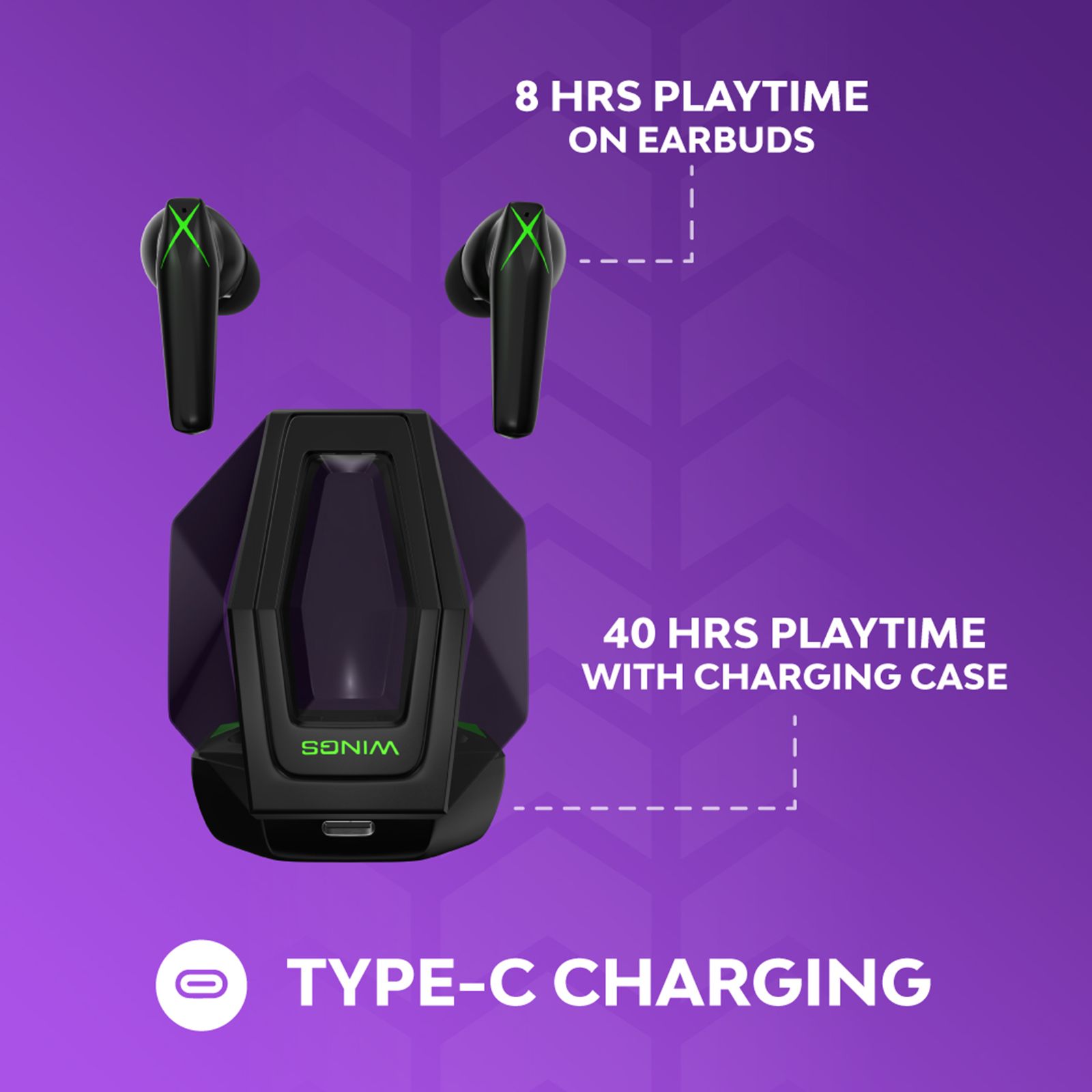 WINGS X-Fire TWS Earbuds with Environmental Noise Cancellation (IPX5 Water & Sweat Resistant, Dedicated Game Mode, Black)_7