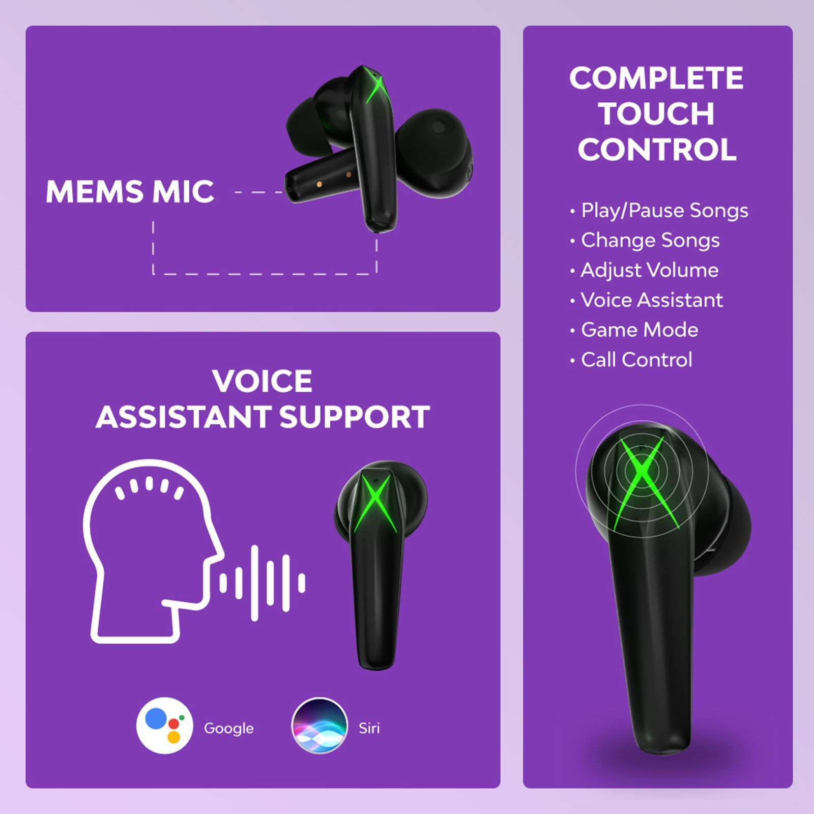 WINGS X-Fire TWS Earbuds with Environmental Noise Cancellation (IPX5 Water & Sweat Resistant, Dedicated Game Mode, Black)_9