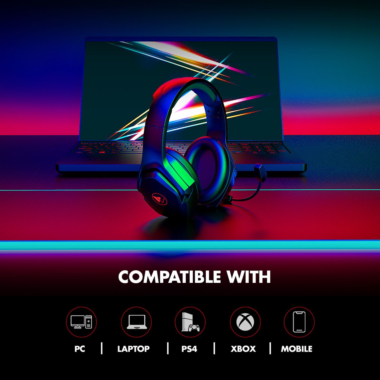 WINGS Vader 100 Wired Gaming Headset with Noise Isolation (3D Surround Sound, On Ear, Black & Red)_12