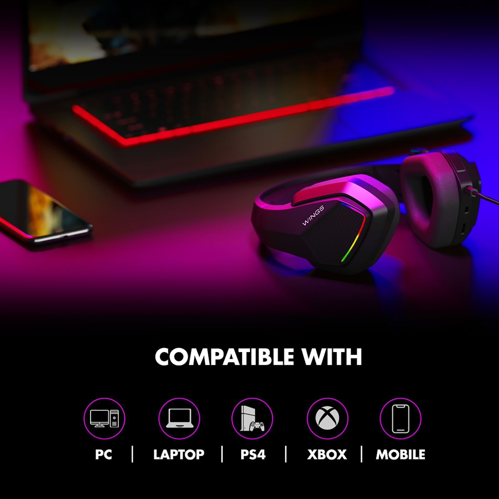 WINGS Vader 200 Wired Gaming Headset with Noise Isolation (3D Surround Sound, On Ear, Black)_6