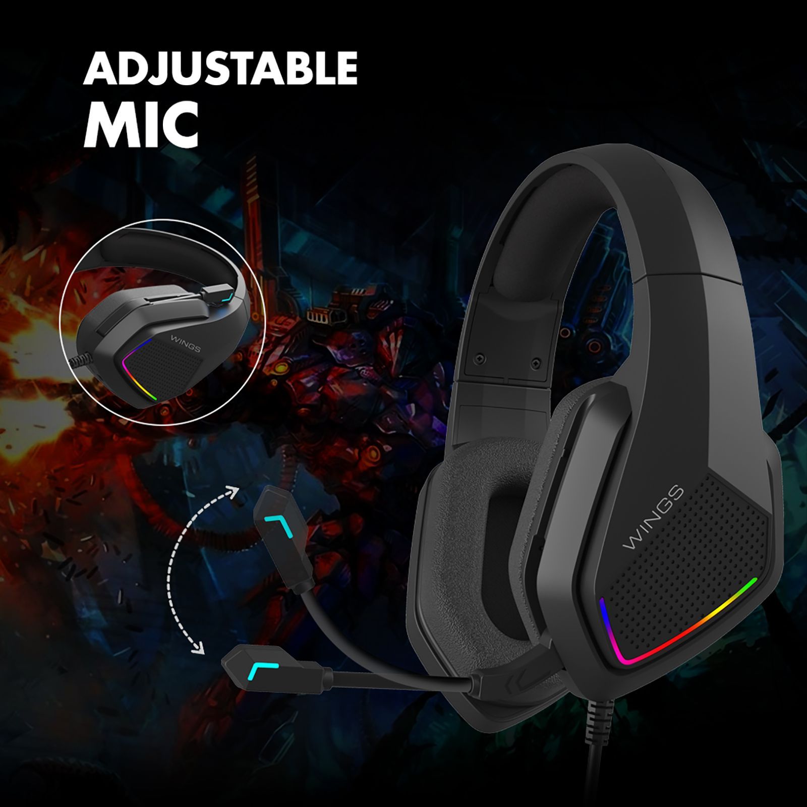 WINGS Vader 200 Wired Gaming Headset with Noise Isolation (3D Surround Sound, On Ear, Black)_7