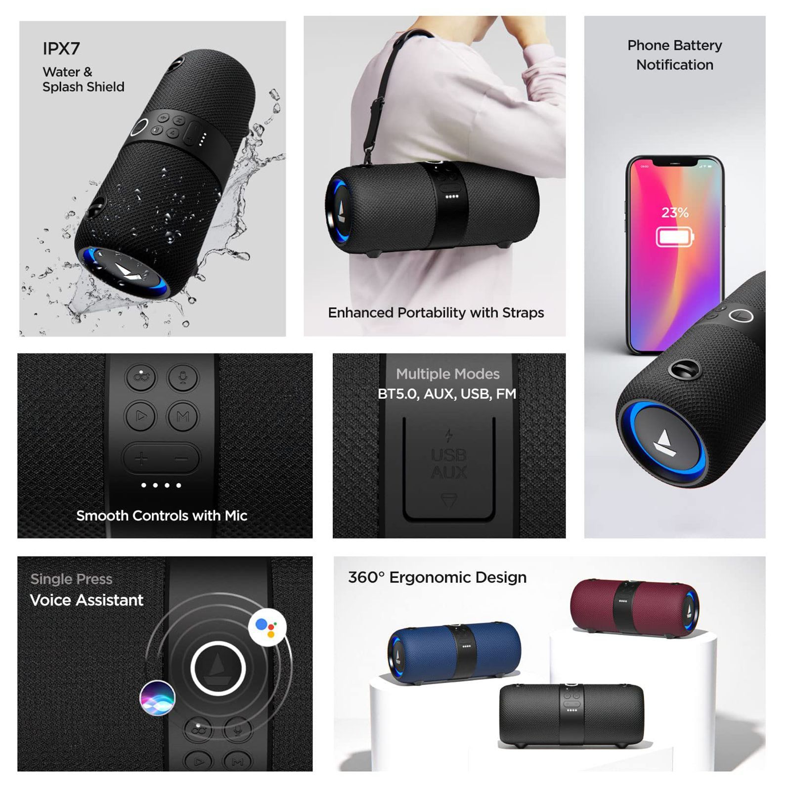 boAt Stone 1208 14W Portable Bluetooth Speaker (IPX7 Water Resistant, Siri & Google Voice Assistant, Stereo Channel, Black)_10