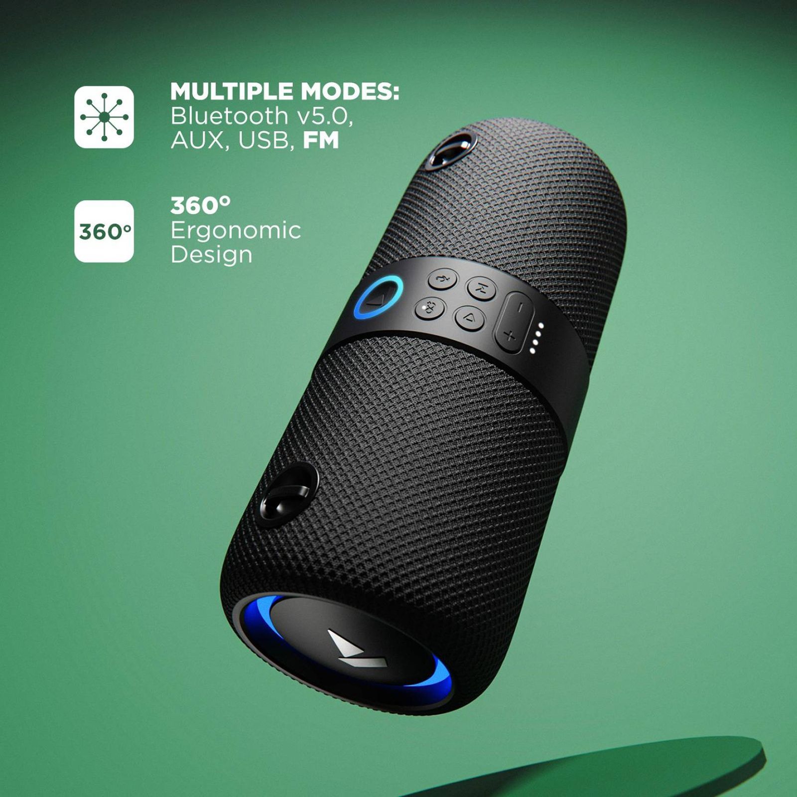 boAt Stone 1208 14W Portable Bluetooth Speaker (IPX7 Water Resistant, Siri & Google Voice Assistant, Stereo Channel, Black)_5