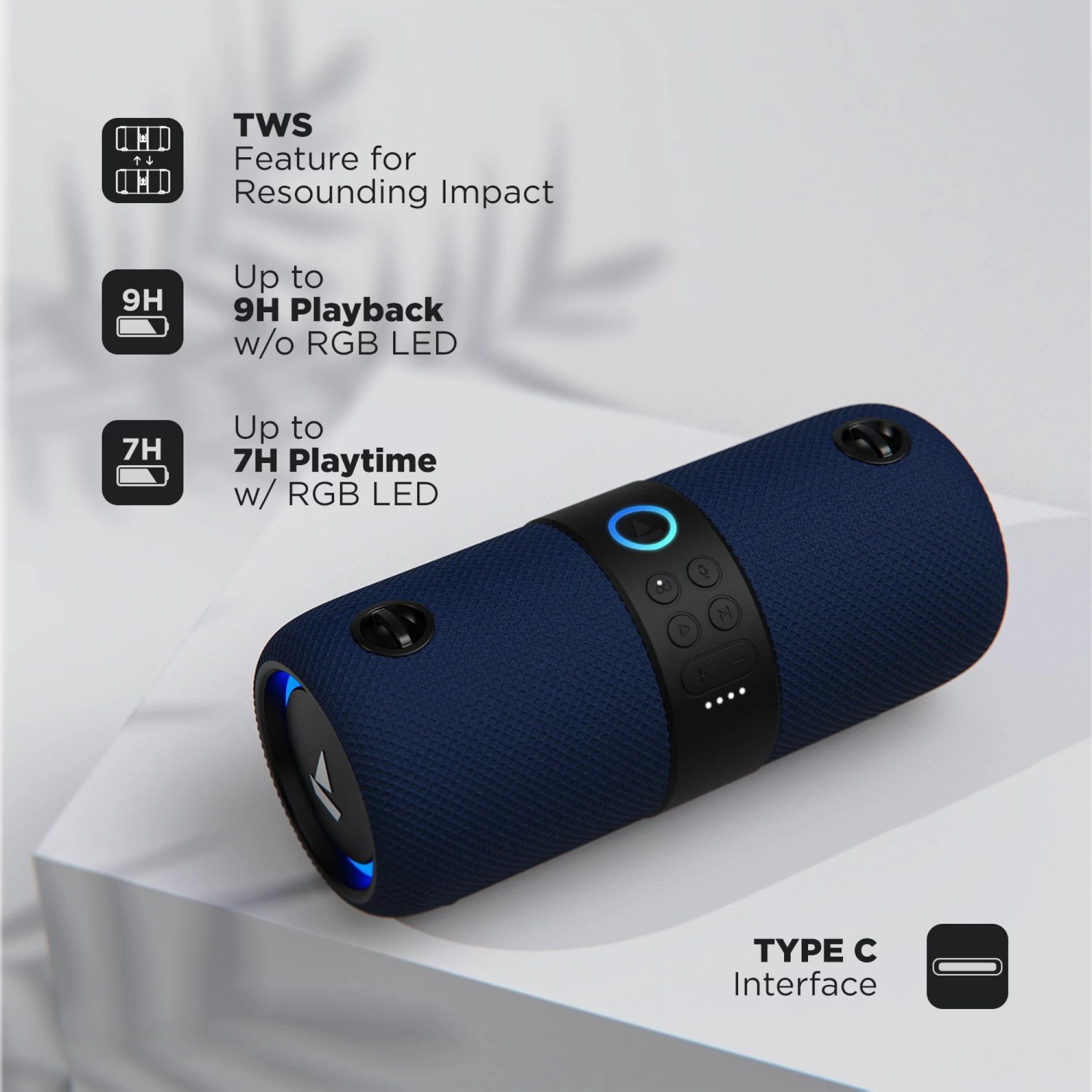 boAt Stone 1208 14W Portable Bluetooth Speaker (IPX7 Water Resistant, Siri & Google Voice Assistant, Stereo Channel, Blue)_6