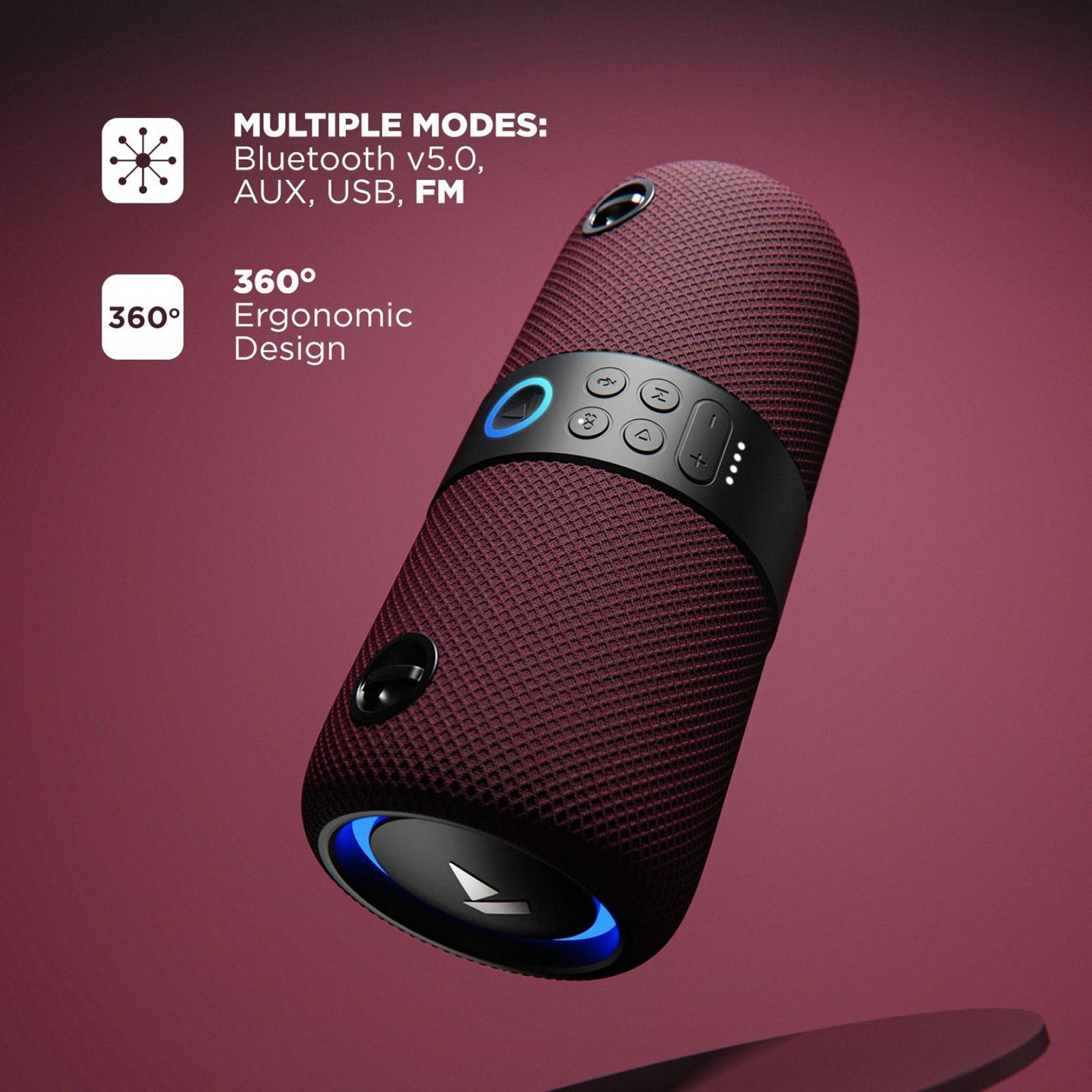 boAt Stone 1208 14W Portable Bluetooth Speaker (IPX7 Water Resistant, Siri & Google Voice Assistant, Stereo Channel, Maroon)_8