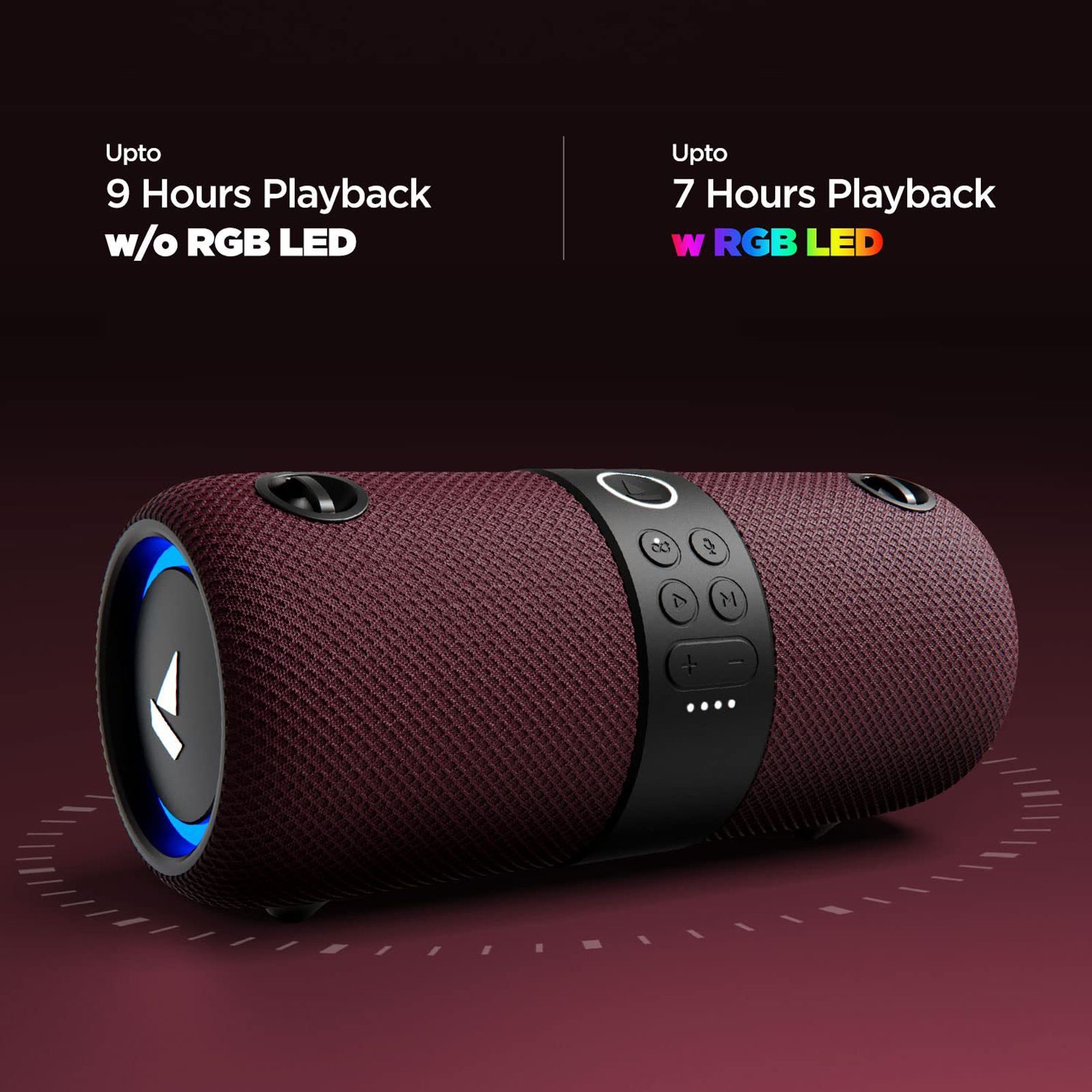 boAt Stone 1208 14W Portable Bluetooth Speaker (IPX7 Water Resistant, Siri & Google Voice Assistant, Stereo Channel, Maroon)_4