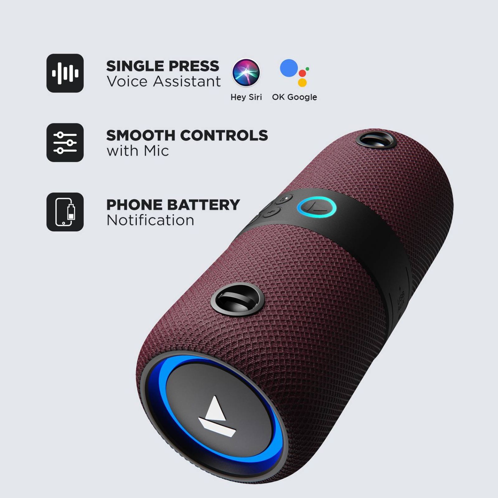 boAt Stone 1208 14W Portable Bluetooth Speaker (IPX7 Water Resistant, Siri & Google Voice Assistant, Stereo Channel, Maroon)_6