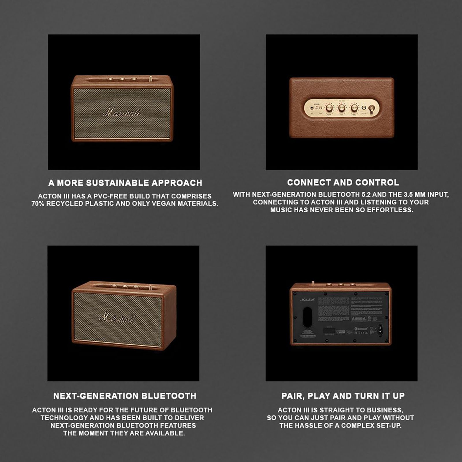 Marshall Acton III 60W Portable Bluetooth Speaker (Signature Sound, Stereo Channel, Brown)_17