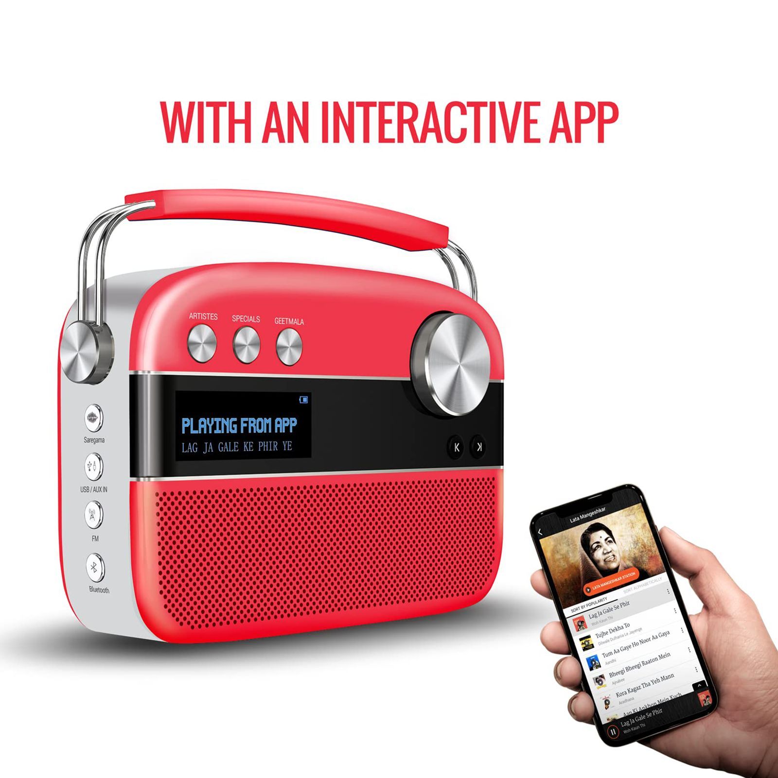 SAREGAMA Carvaan Premium Pop 6W Portable Speaker (Pre-loaded 5000 Evergreen Hindi Songs, 2.0Channel, SC230, Coral Pink)_6