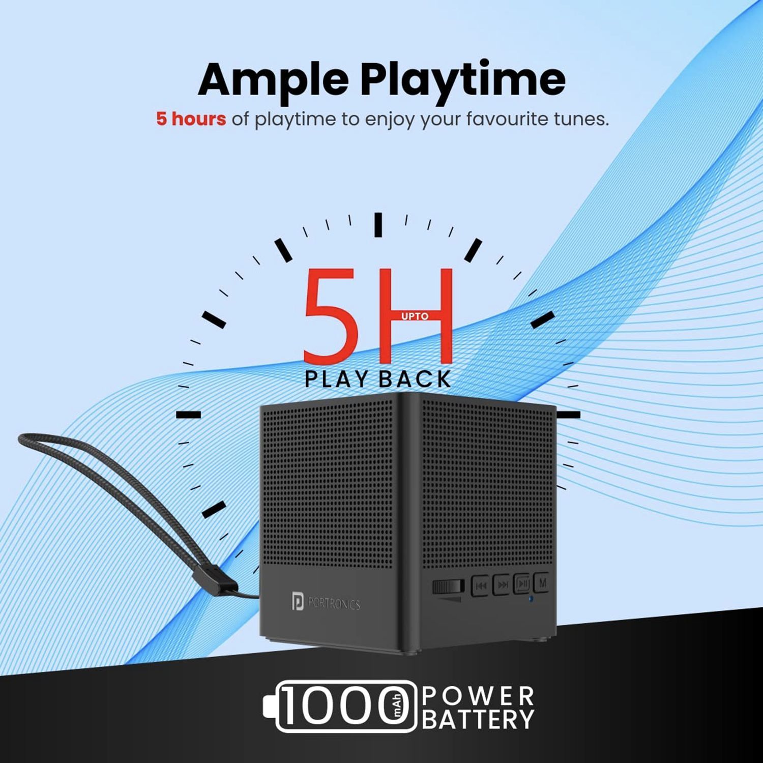 PORTRONICS Bounce 2 5W Portable Bluetooth Speaker (5 Hours Playback Time, Black)_7