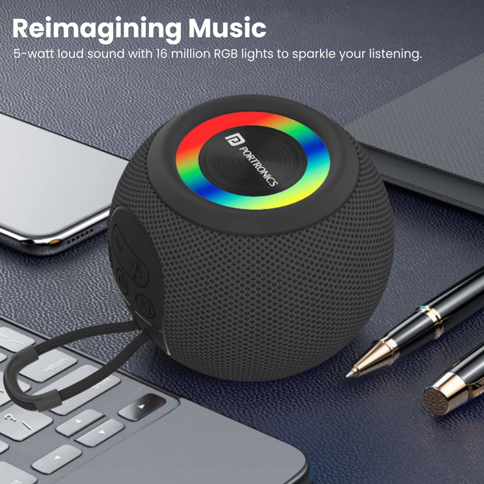 PORTRONICS Resound 5W Portable Bluetooth Speaker (Upto 8 Hours Playback Time, Black)_12