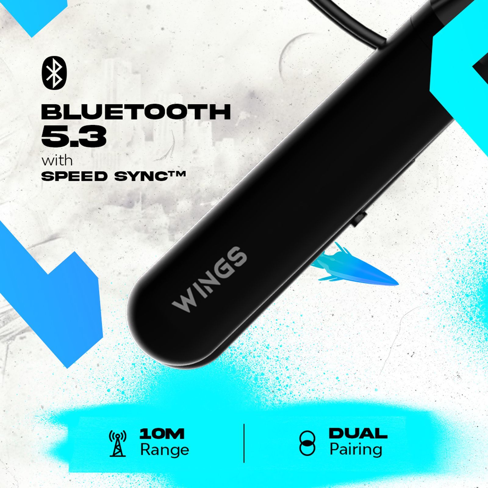 WINGS Phantom 110 Neckband with Environmental Noise Cancellation (IPX5 Water Resistant, 20 Hours of Playtime, Black)_5