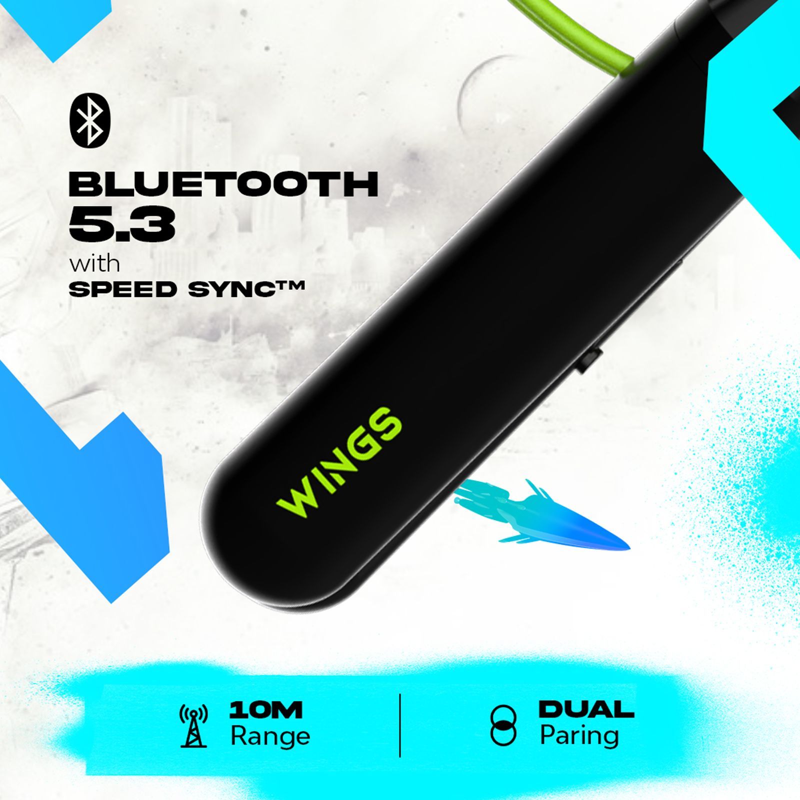 WINGS Phantom 110 Neckband with Environmental Noise Cancellation (IPX5 Water Resistant, 20 Hours of Playtime, Green) WINGS Phantom 110 Neckband with Environmental Noise Cancellation (IPX5 Water Resistant, 20 Hours of Playtime, Green)_5