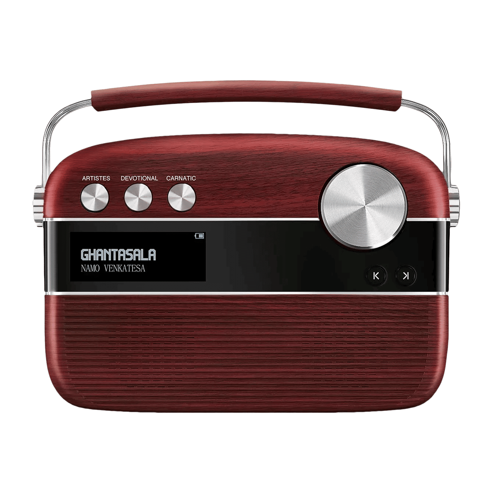 SAREGAMA Carvaan Telugu Music Player (50 Plus Dedicated Stations, SC03, Cherrywood Red)_1
