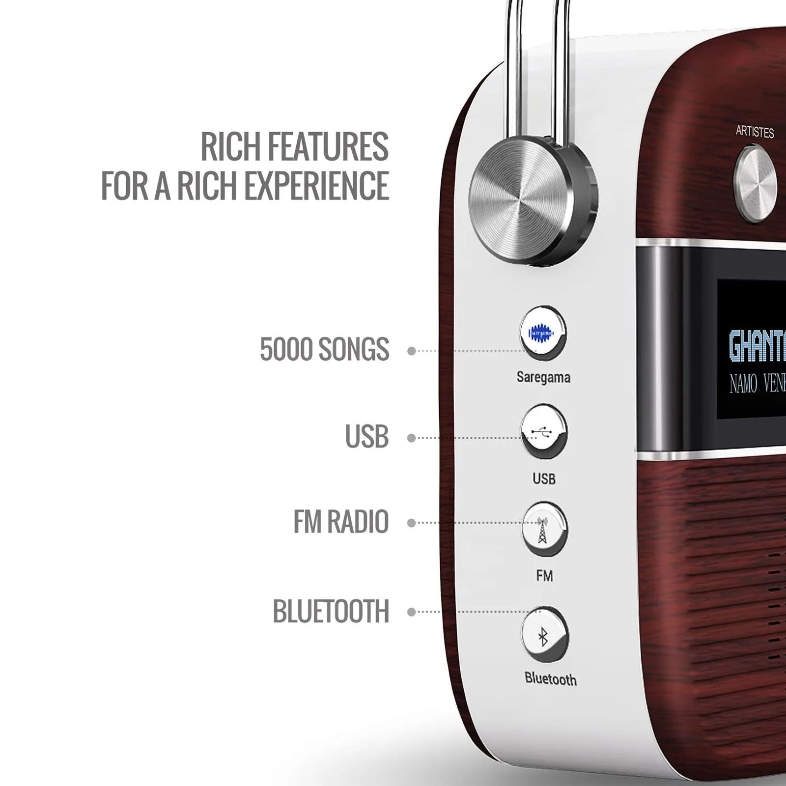 SAREGAMA Carvaan Telugu Music Player (50 Plus Dedicated Stations, SC03, Cherrywood Red)_8