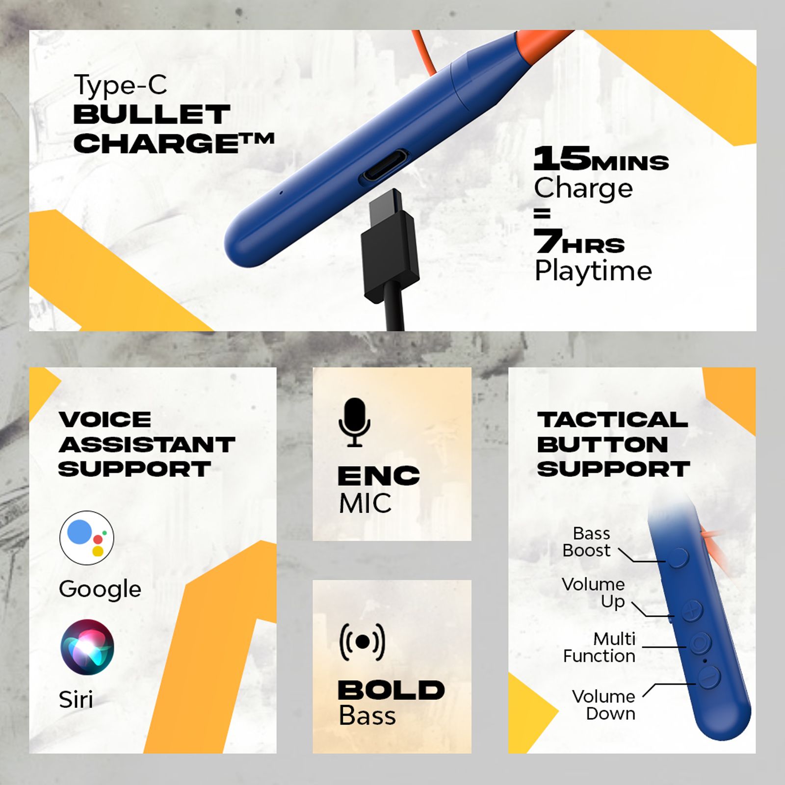 WINGS Phantom 110 Neckband with Environmental Noise Cancellation (IPX5 Water Resistant, 20 Hours of Playtime, Orange)_5