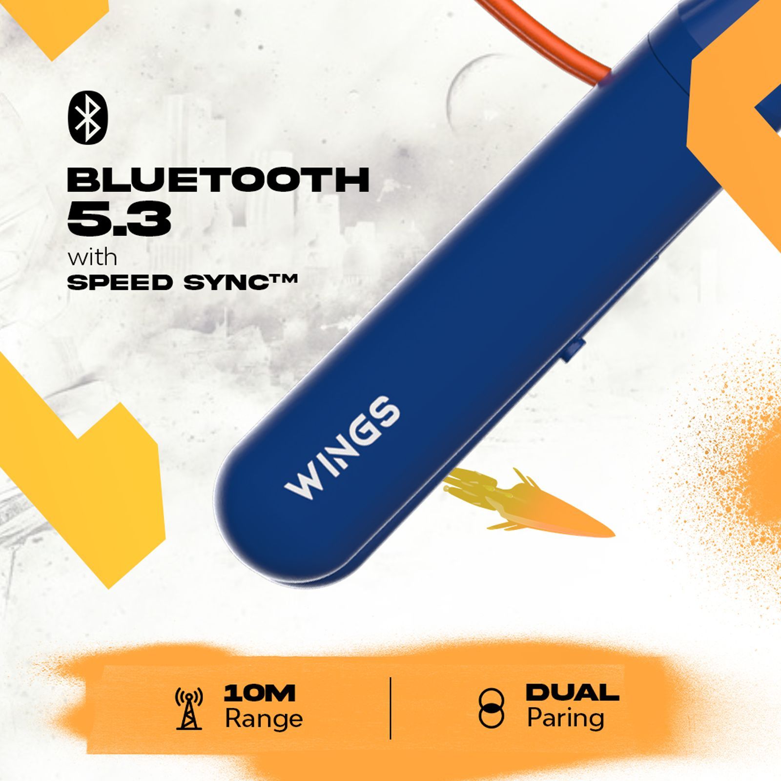 WINGS Phantom 110 Neckband with Environmental Noise Cancellation (IPX5 Water Resistant, 20 Hours of Playtime, Orange)_6