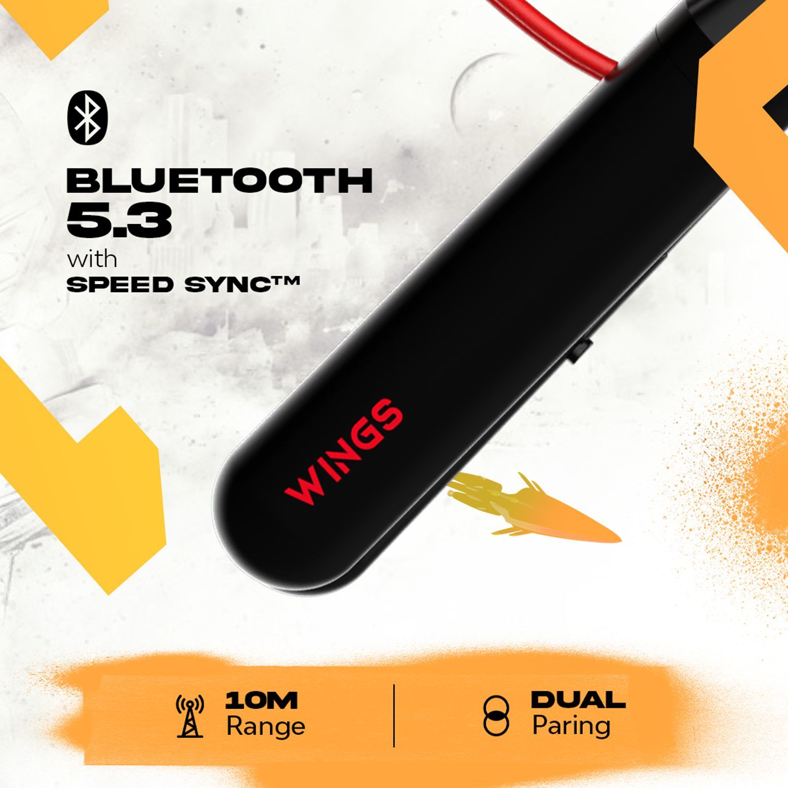 WINGS Phantom 110 Neckband with Environmental Noise Cancellation (IPX5 Water Resistant, 20 Hours of Playtime, Red)_6