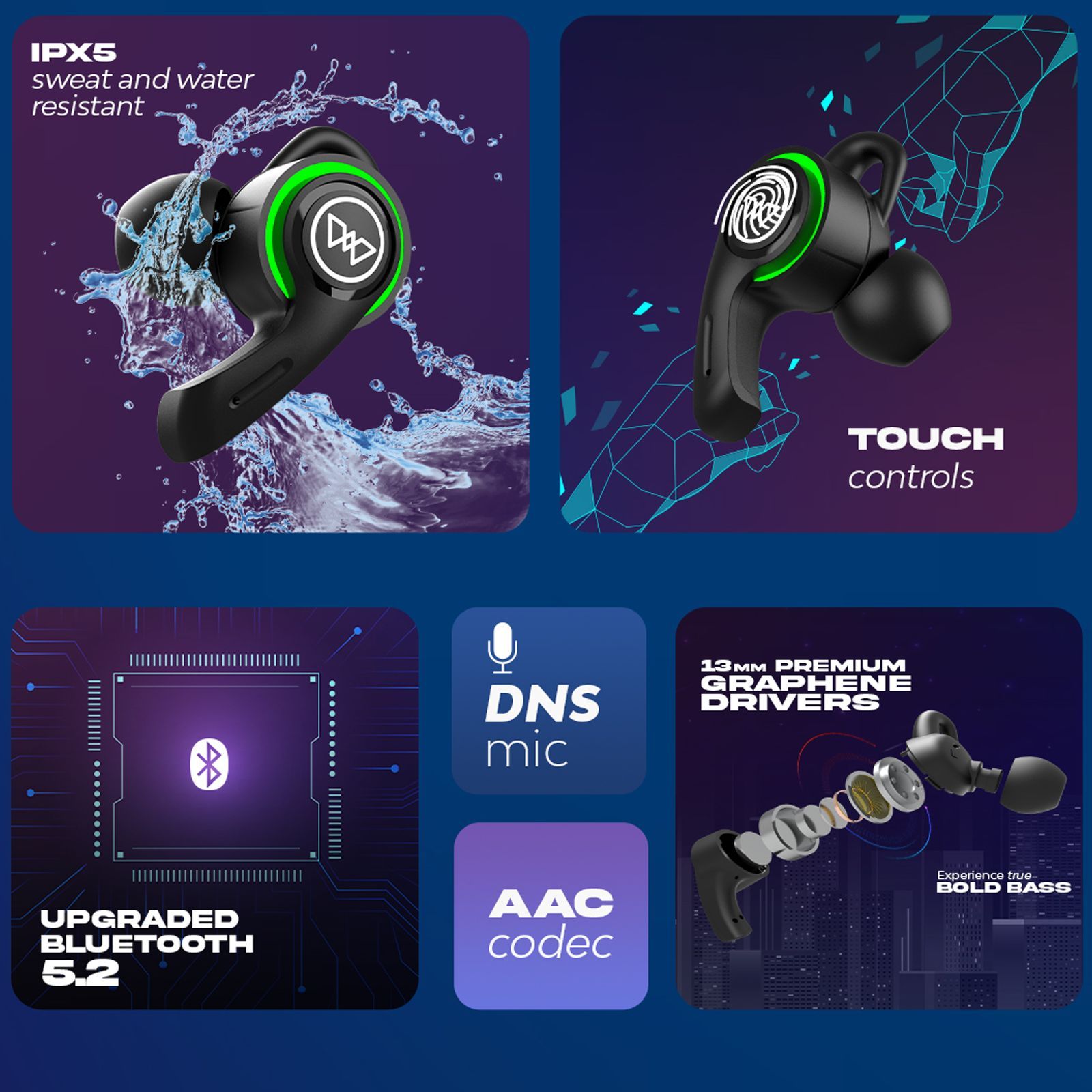 WINGS Phantom 200 TWS Earbuds with Environmental Noise Cancellation (IPX5 Water Resistant, 40ms Lower Latency, Black)_8