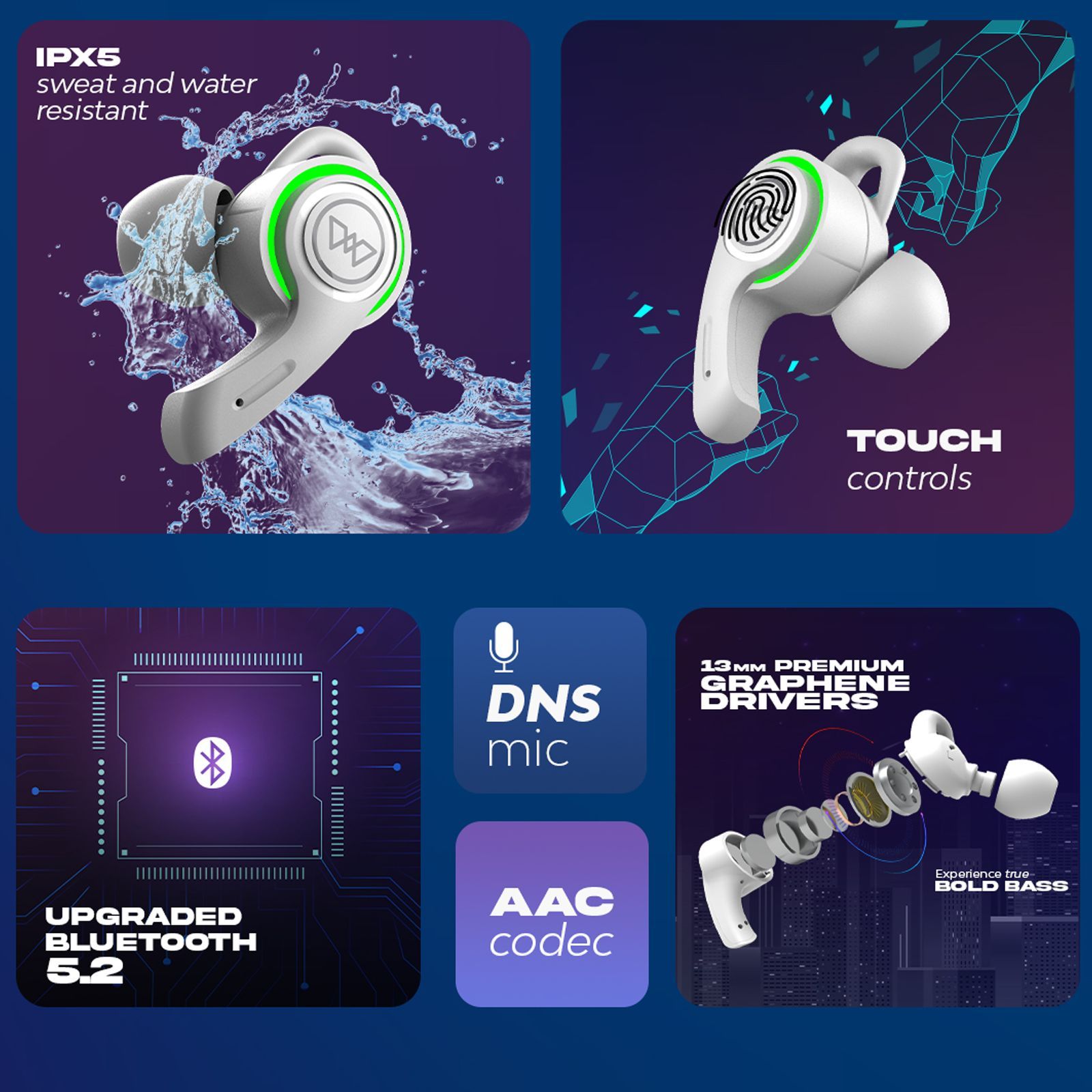 WINGS Phantom 200 TWS Earbuds with Environmental Noise Cancellation (IPX5 Water Resistant, 40ms Low Latency, White)_6