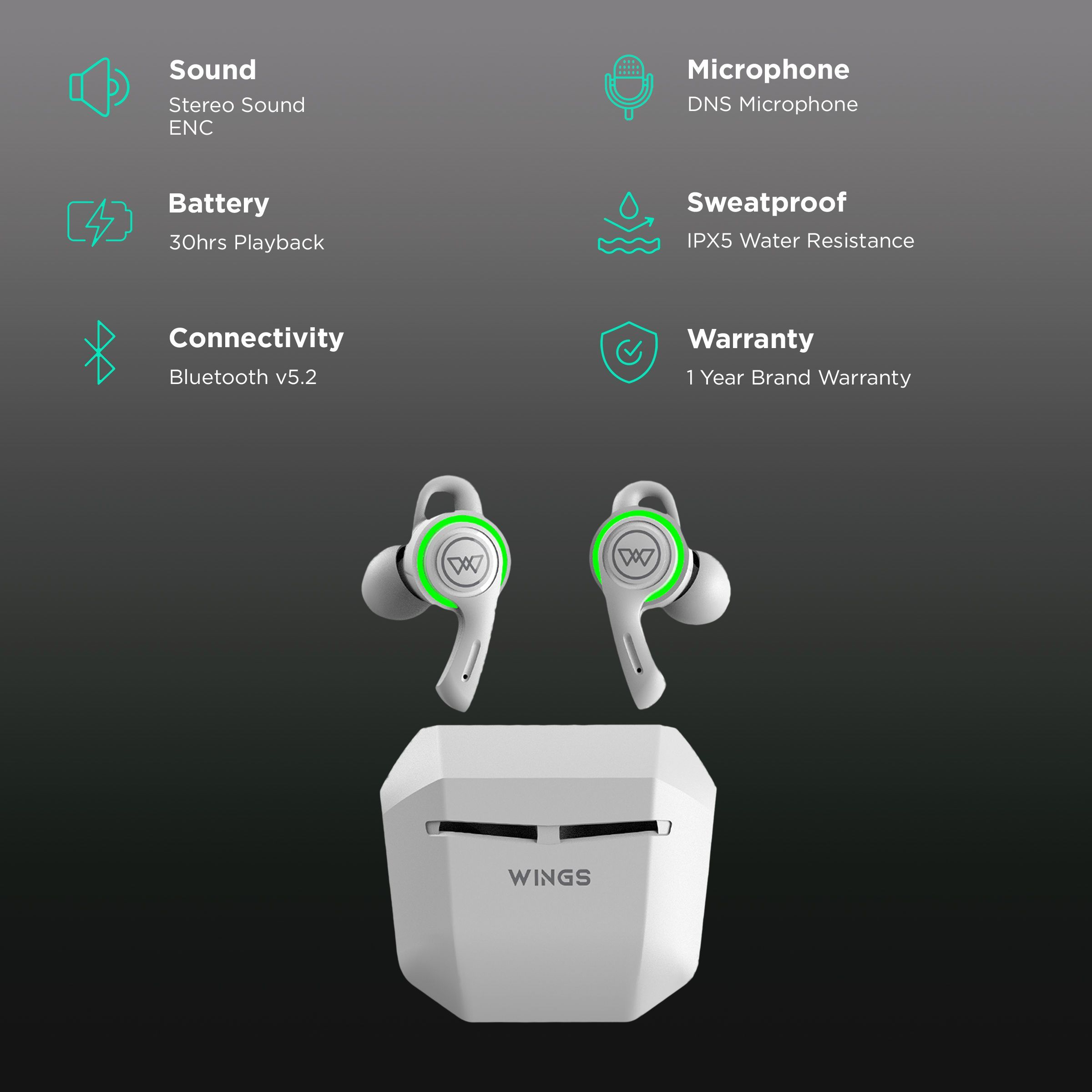 WINGS Phantom 200 TWS Earbuds with Environmental Noise Cancellation (IPX5 Water Resistant, 40ms Low Latency, White)_2