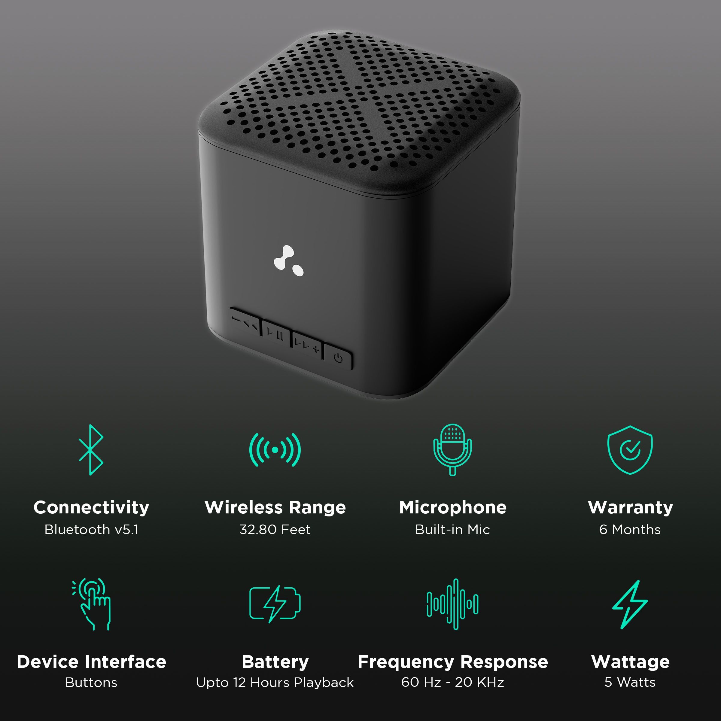 ambrane Evoke Cube Plus 5W Portable Bluetooth Speaker (12 Hours Playback Time, Black)_2