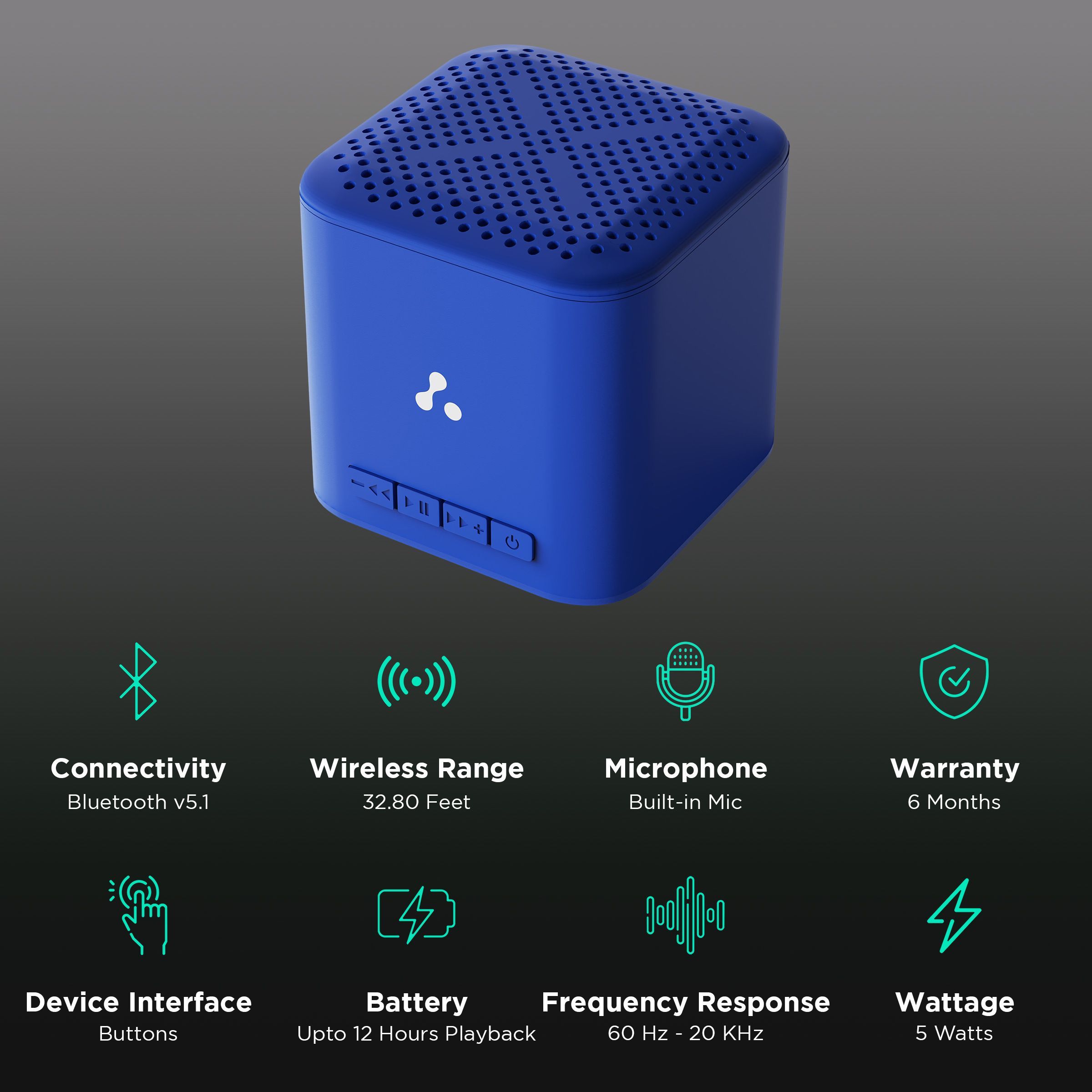 ambrane Evoke Cube Plus 5W Portable Bluetooth Speaker (12 Hours Playback Time, Blue)_2