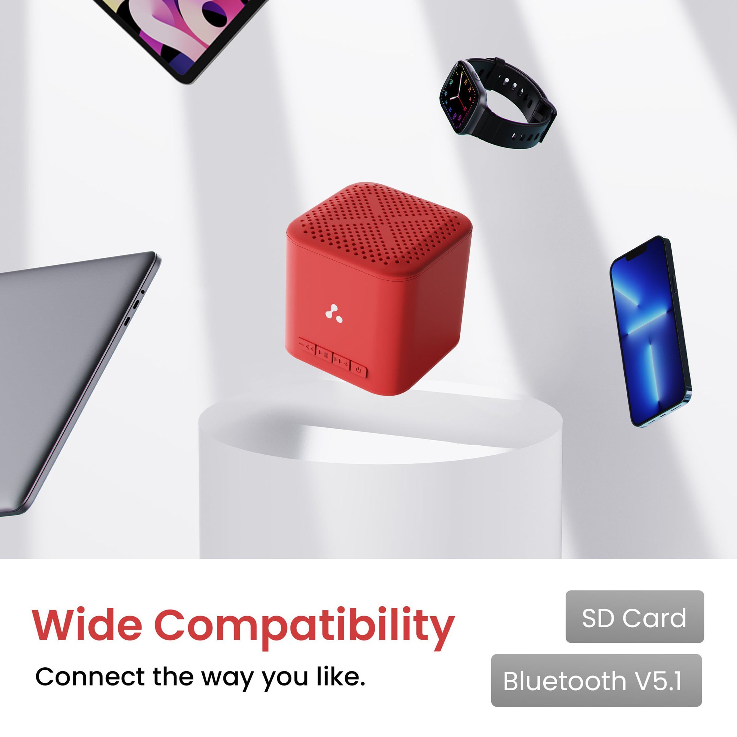 ambrane Evoke Cube Plus 5W Portable Bluetooth Speaker (12 Hours Playback Time, Red)_3