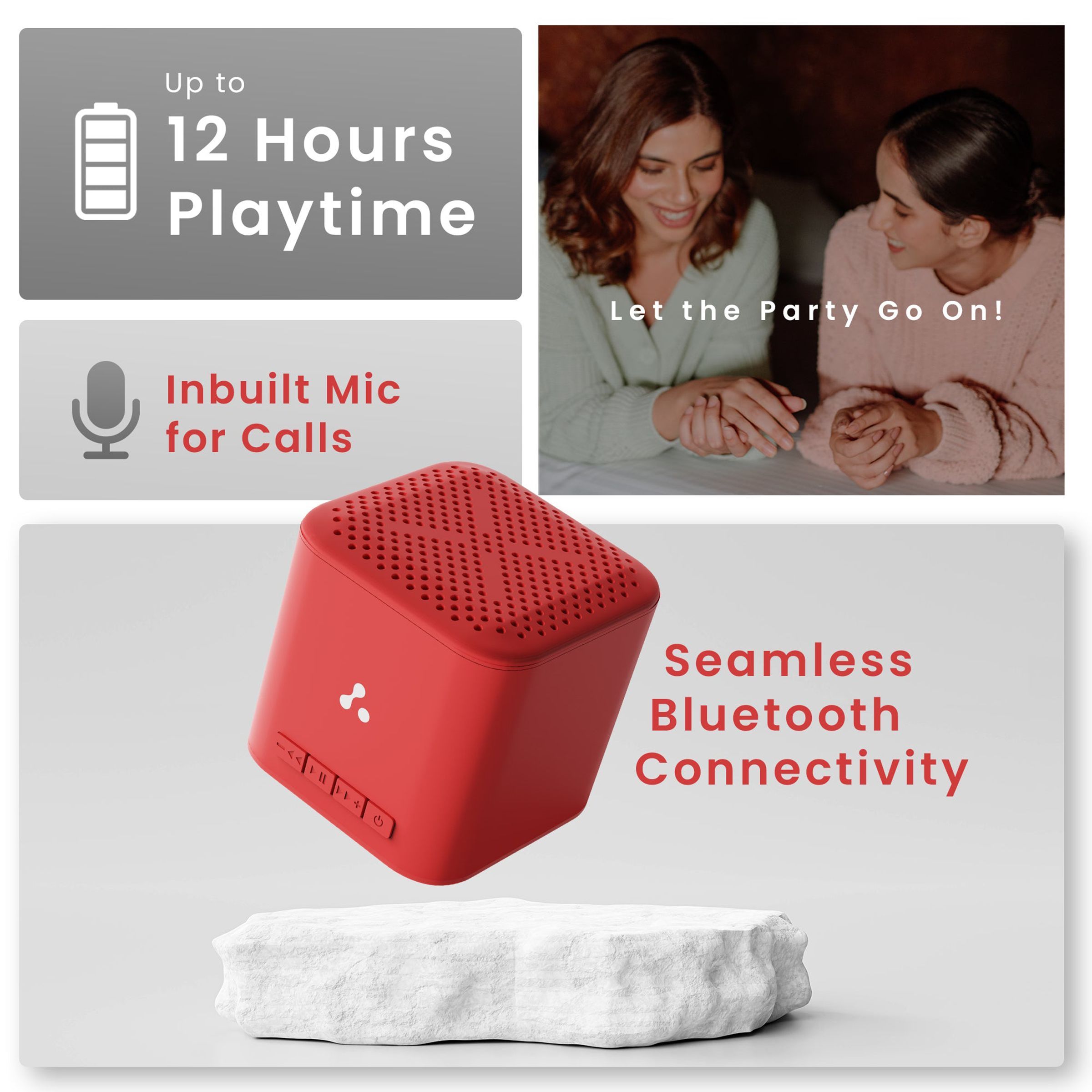 ambrane Evoke Cube Plus 5W Portable Bluetooth Speaker (12 Hours Playback Time, Red)_5