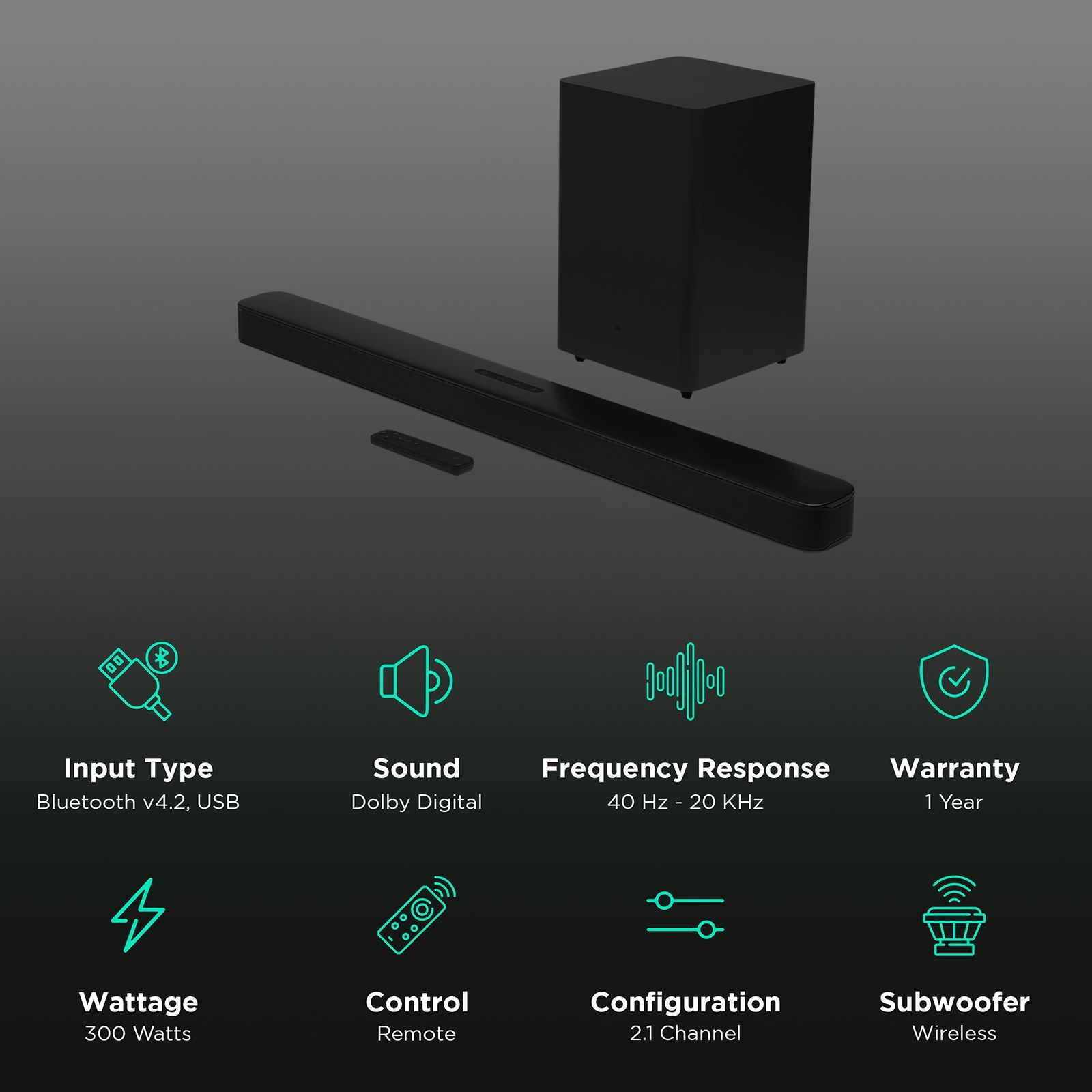 JBL 300W Bluetooth Soundbar with Remote (Dolby Digital Audio, 2.1 Channel, Black)_2