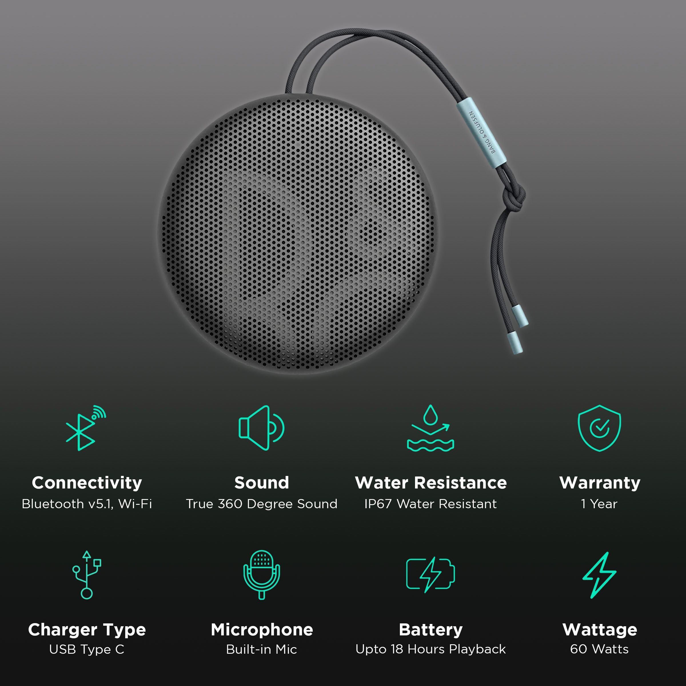 Bang & Olufsen Beosound A1 (2nd Gen) with Built-in Alexa Smart Wi-Fi Speaker (True360 Sound, Anthracite Oxygen)_2