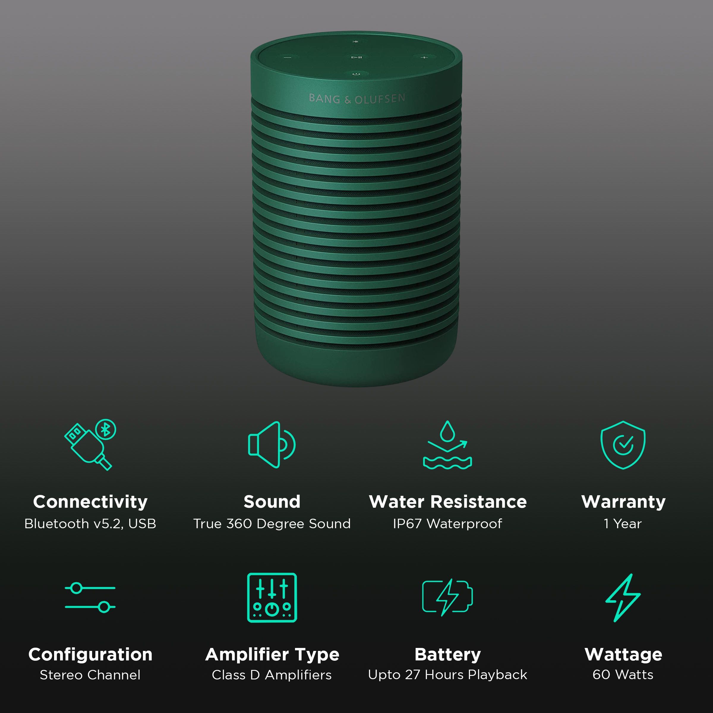 Bang & Olufsen Beosound Explore 60 Watts Portable Bluetooth Speaker (IP67 Waterproof, True360 Sound, Green)_2