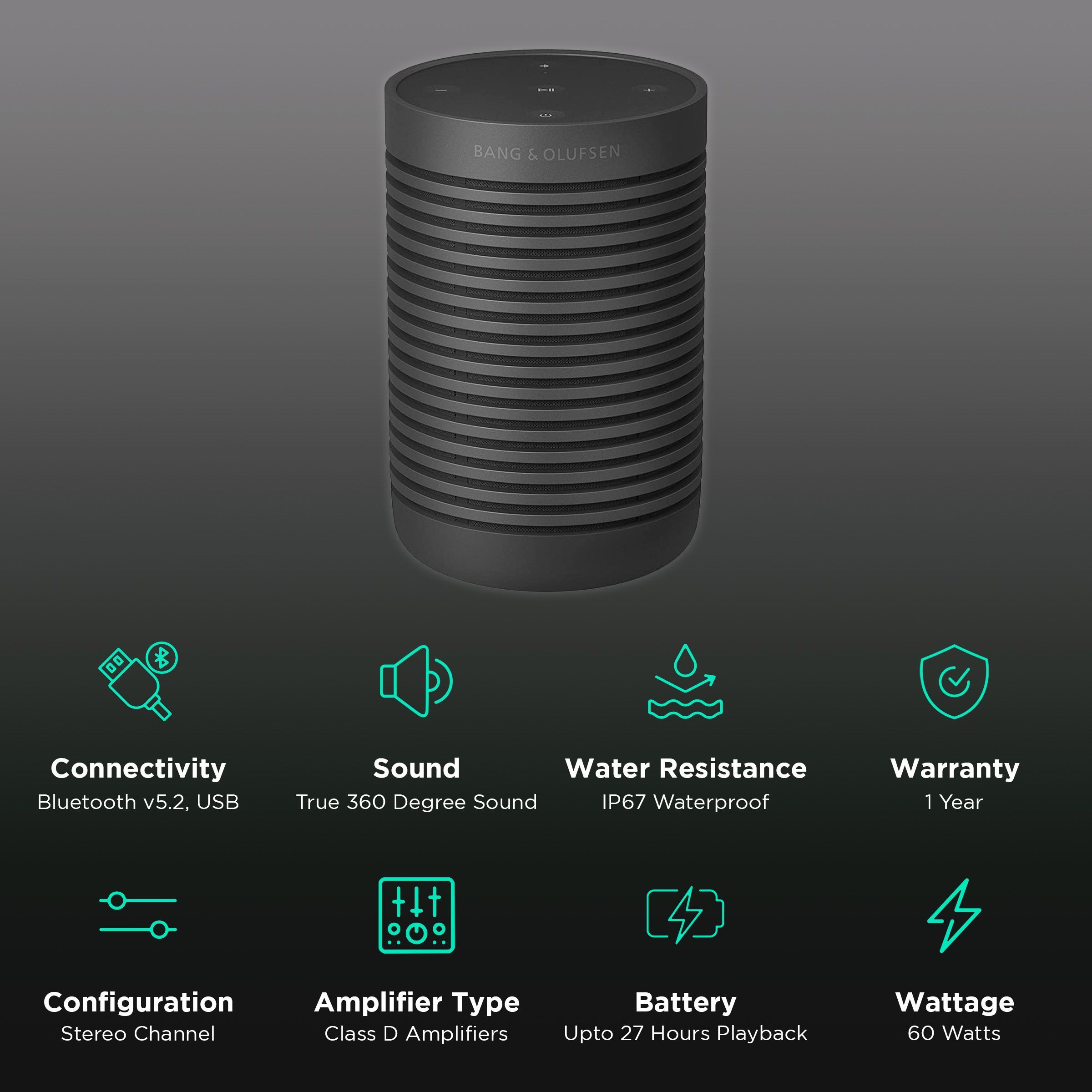 Bang & Olufsen Beosound Explore 60W Portable Bluetooth Speaker (IP67 Waterproof, True360 Sound, Stereo Channel, Black Anthracite) Bang & Olufsen Beosound Explore 60W Portable Bluetooth Speaker (IP67 Waterproof, True360 Sound, Stereo Channel, Black Anthracite)_2