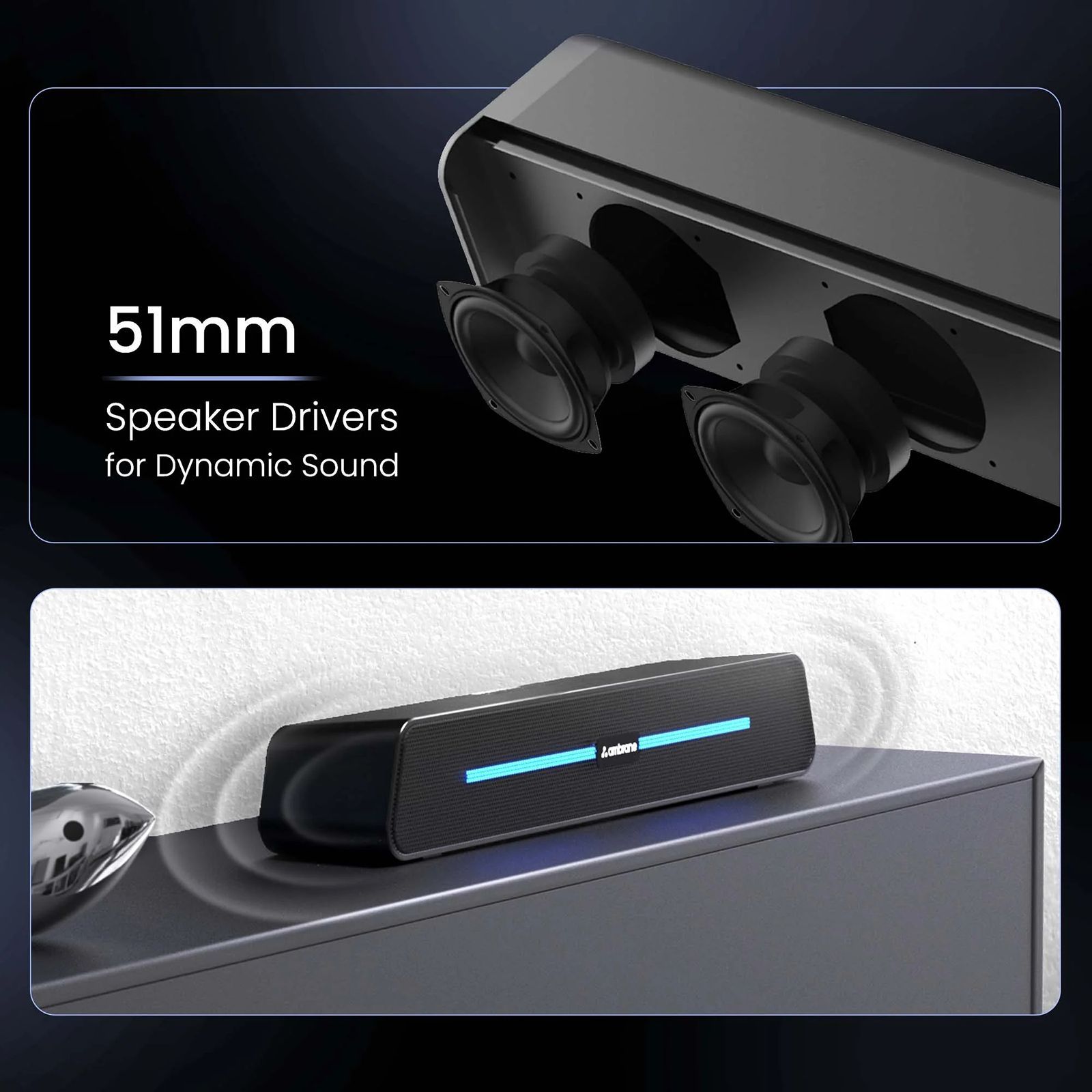 ambrane Evoke Beam 10W Bluetooth Soundbar (Stereo Sound, 2.0 Channel, Black)_13