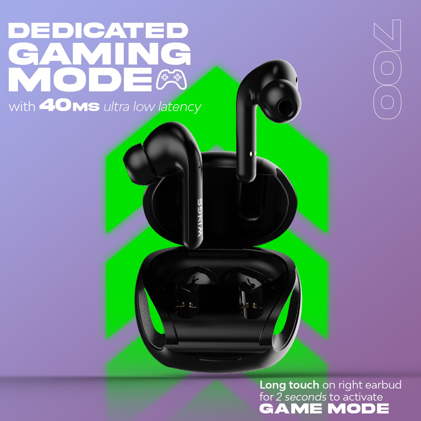 WINGS Phantom 700 TWS Earbuds with Surrounding Noise Suppression (IPX5 Water Resistant, 40ms Low Latency Mode, Black)_7