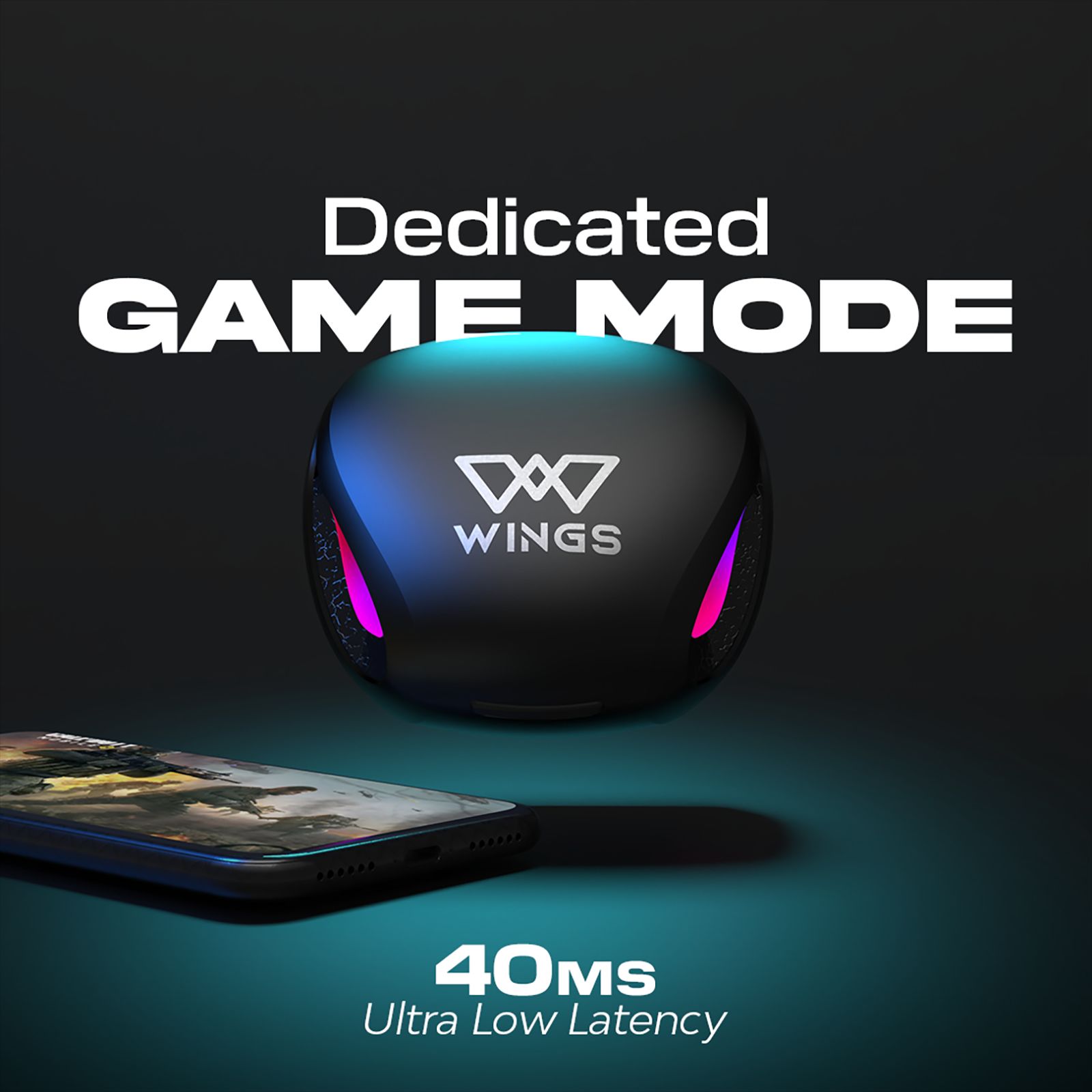 WINGS Phantom 700 TWS Earbuds with Surrounding Noise Suppression (IPX5 Water Resistant, 40ms Low Latency Mode, Black)_3