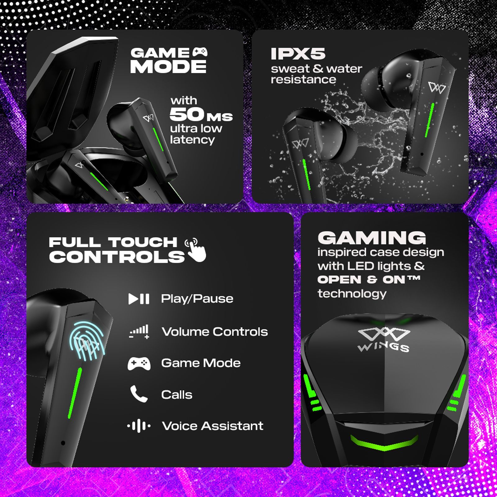 WINGS Phantom 800 TWS Earbuds with Environmental Noise Cancellation (IPX5 Water Resistant, Ultra Low Latency, Black)_13